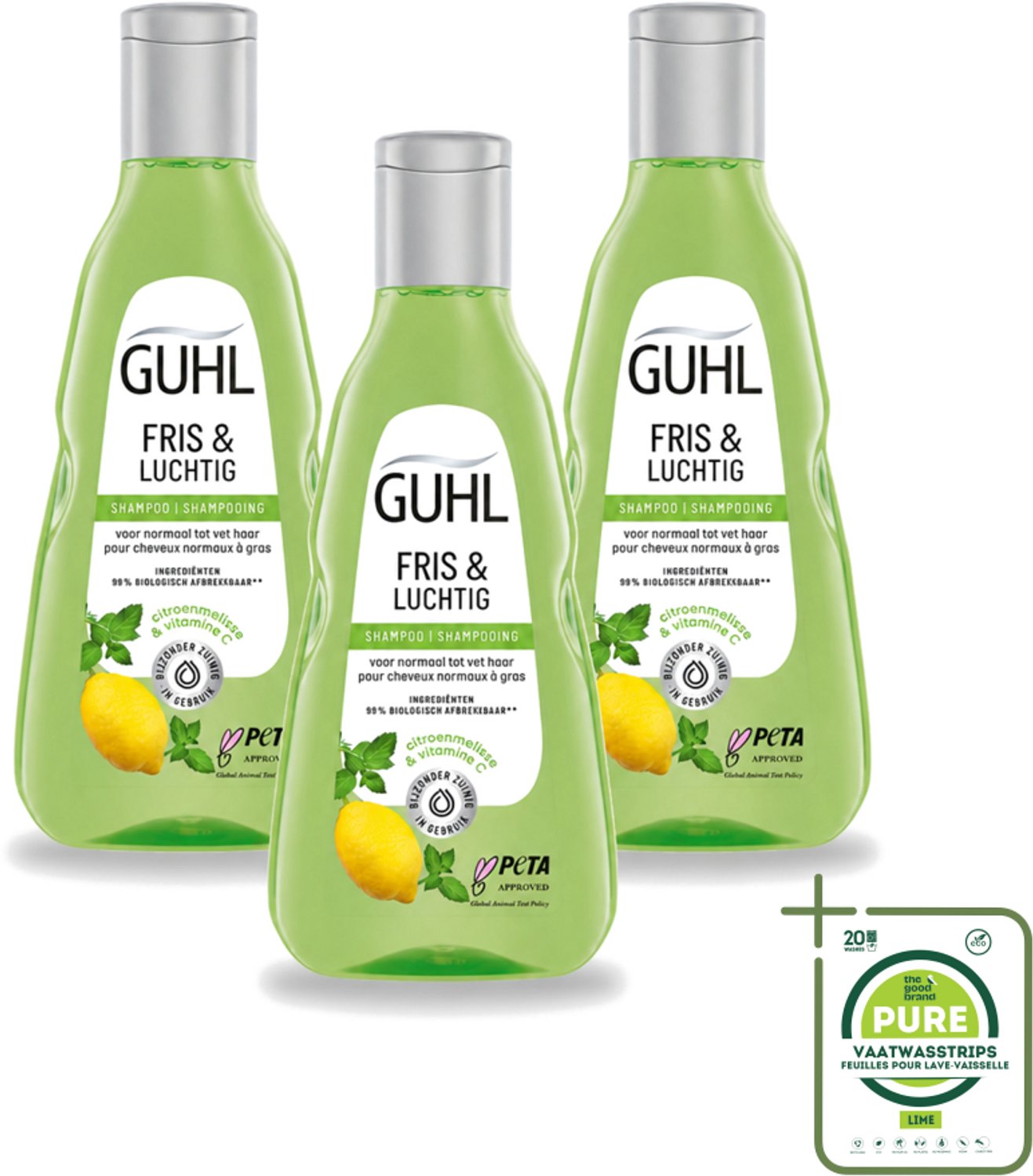 3 x Guhl - Shampoo - Fris & Luchtig - 250 ml - Grootverpakking - Vaatwasstrips - Fris Haar - Luchtig Haar - Vet Haar - Verfrissend Haar - Talgverwijderend Shampoo