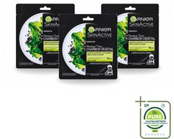 3 x Garnier - SkinActive - Tissue Masker - Charcoal - 1 Gezichtsmasker - Grootverpakking - Vaatwasstrips - Huid Zuiveren - Huid Hydrateren - Houtskool Masker - Poriën Verfijnen - Huidstructuur Verbeteren