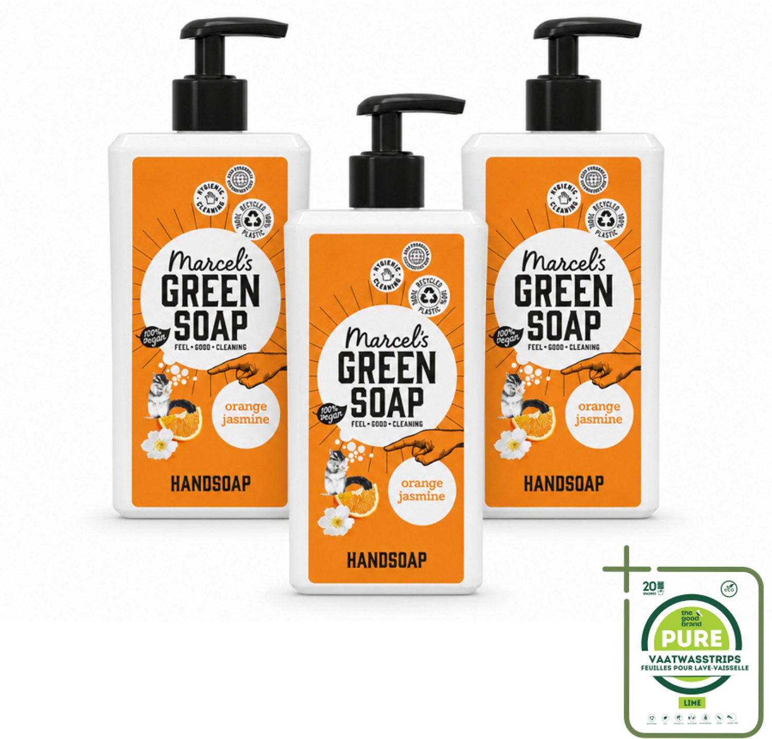 3 x Marcel's Green Soap - Handzeep - Sinaasappel & Jasmijn - Voor dagelijks gebruik - 500 ml - Grootverpakking - Vaatwasstrips - Handzeep - Natuurlijke Handzeep - Plantaardige Handzeep - Frisse Handzeep - Handverzorging