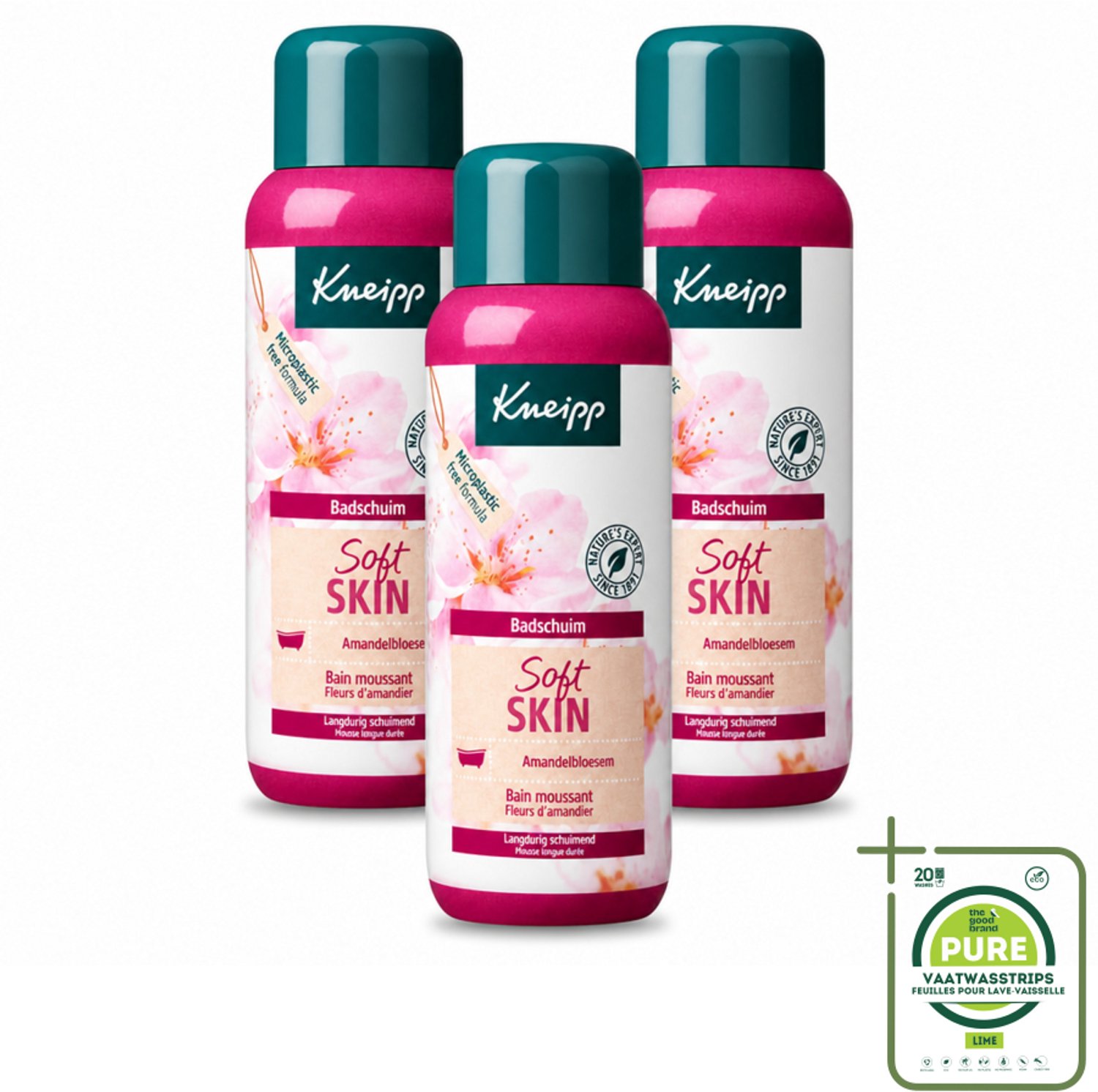 3 x Kneipp - Badschuim - Amandelbloesem - Voor droge en gevoelige huid - 400 ml - Grootverpakking - Vaatwasstrips - Badshuid - Droge Huid - Gevoelige Huid - Amandelolie - Badschuim
