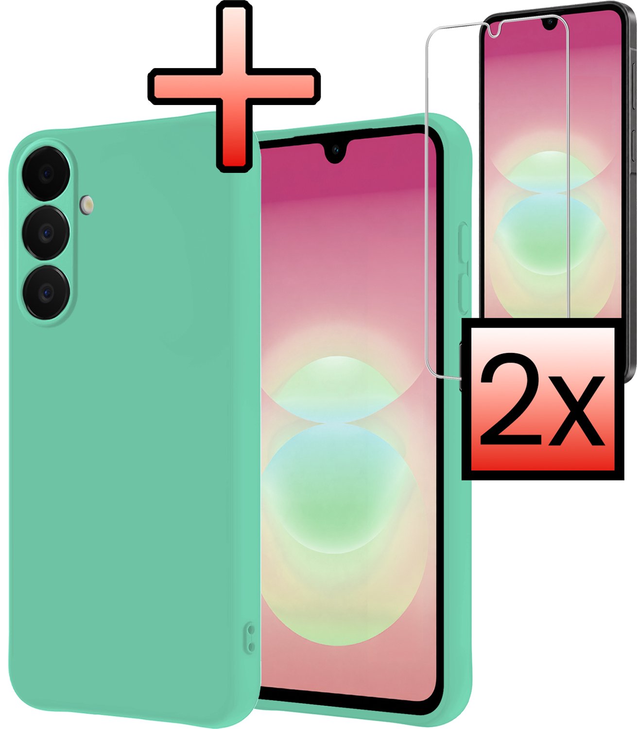 Hoesje - Met 2x Screenprotector - Geschikt voor Samsung Galaxy A18 - Sterk & Shockproof - Back Cover - Siliconen Case - Telefoon Hoes - Mint Groen