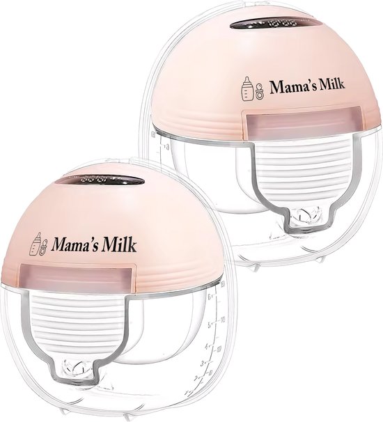 Twee roze Mama's Milk draadloze elektrische borstkolven naast elkaar.