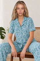 JANE WOLF Dames Pyjama Set 2-delig - Mint met Print - Korte Mouw - Lange Broek - Relaxed Fit - Model 4740 Maat L