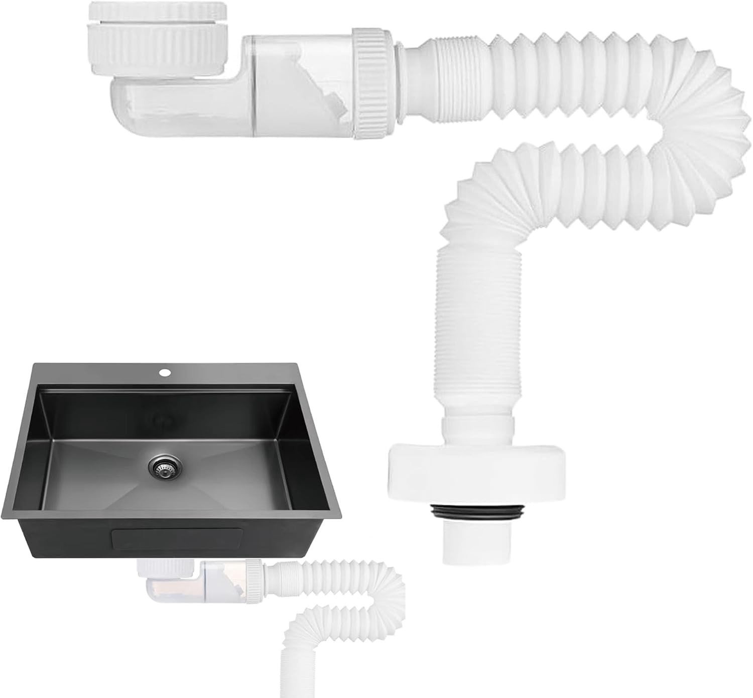 Verstelbare Sifon 1 1/4 Inch, 360° Flexibele Ruimtebesparende Sifon voor Keuken, Afvoerbuis met Geurstop voor Wasmachine en Badkamer, Wit