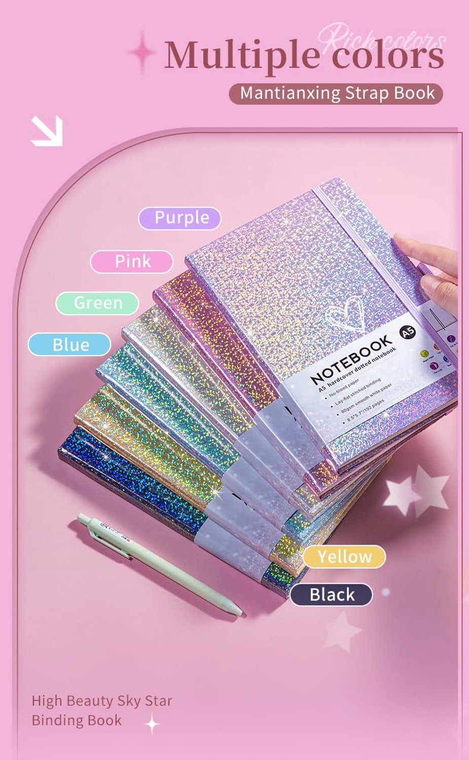 Notitieboek A5 met glitter - Hartvormige hardcover - Gelinieerd dagboek - Perfect voor school en werk - ShopVlot