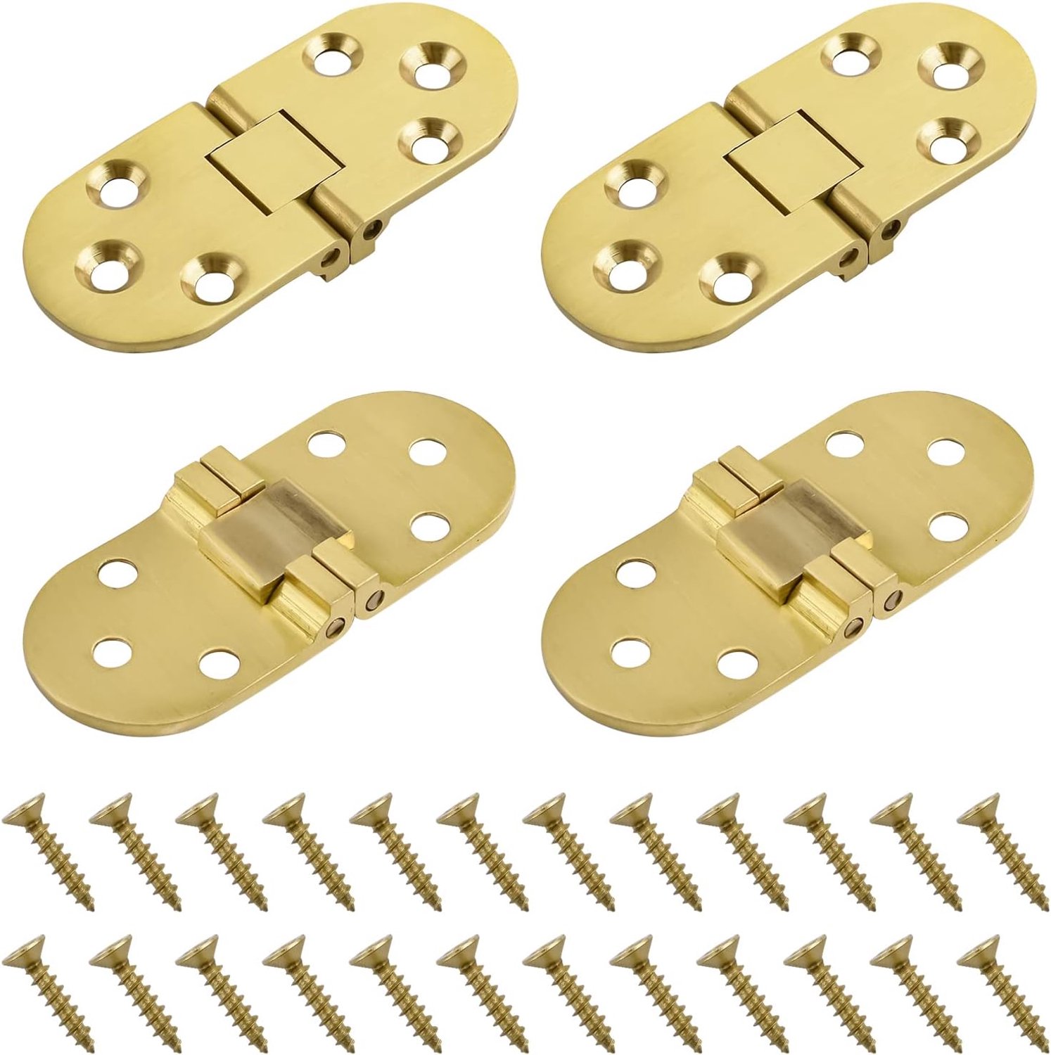 INCREWAY 4pcs Solid Brass Hinges Round Edges for Sewing Machines Table Hinges for Folding Table Cupboard Door Furniture 4pcs