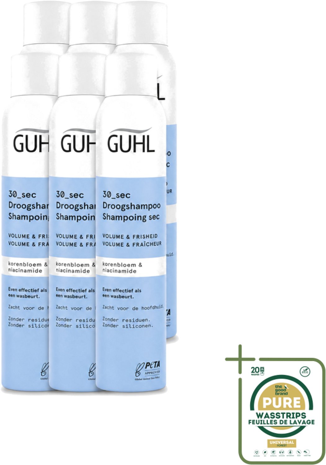 6 x Guhl – Droogshampoo – Volume & Frisheid 30 sec – 200 ml - Wasstrips - Droogshampoo - Haar Volume - Haar Frisheid - Haar Reiniging - Haar Verfrissend