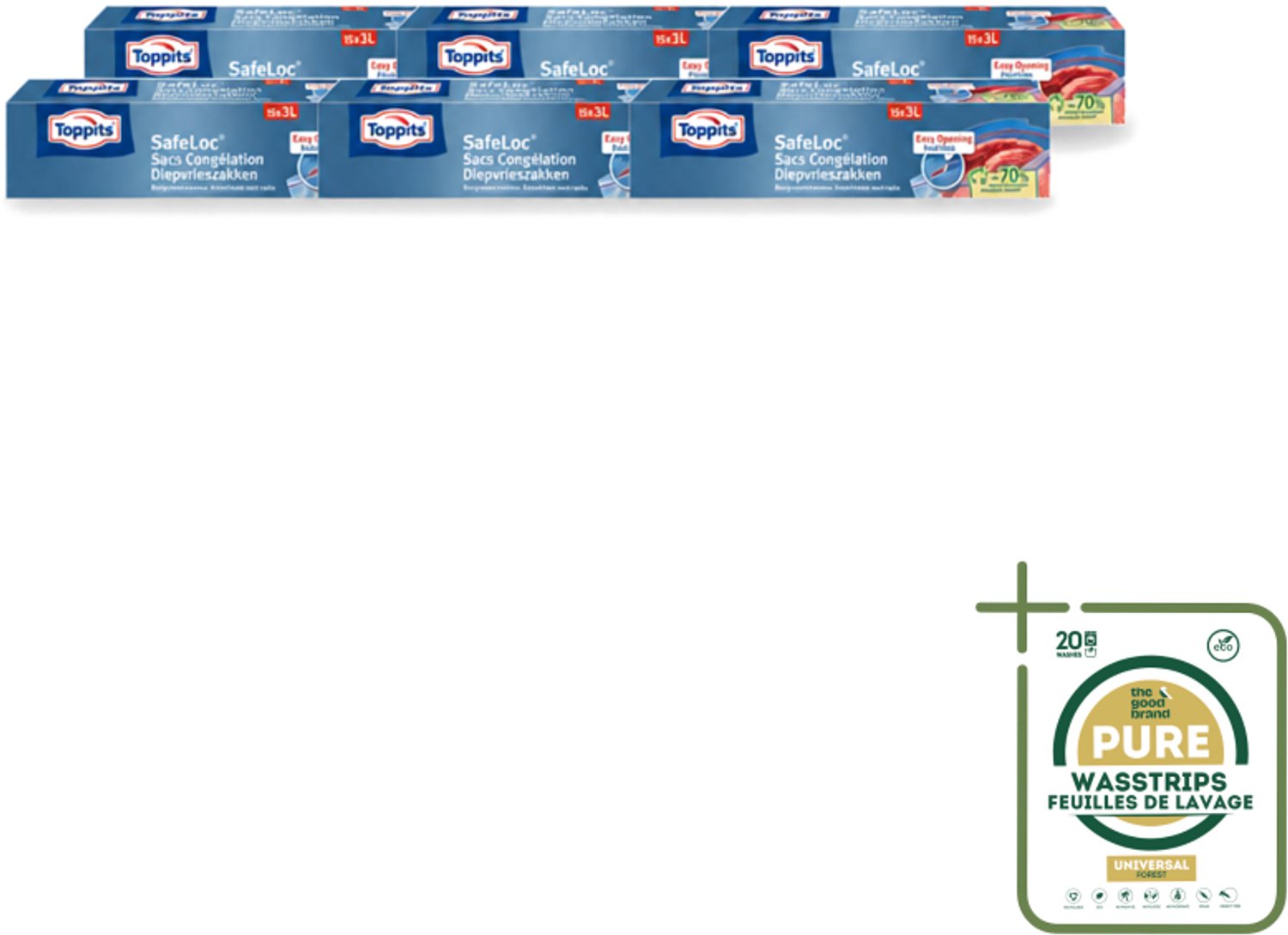 6 x Toppits – Safeloc Zip-Diepvrieszakken – 3 Liter – 15 Zakjes - Wasstrips - Diepvrieszakken - Dubbele Sluiting - Voedselbescherming - Herbruikbaar - Vriesbrand
