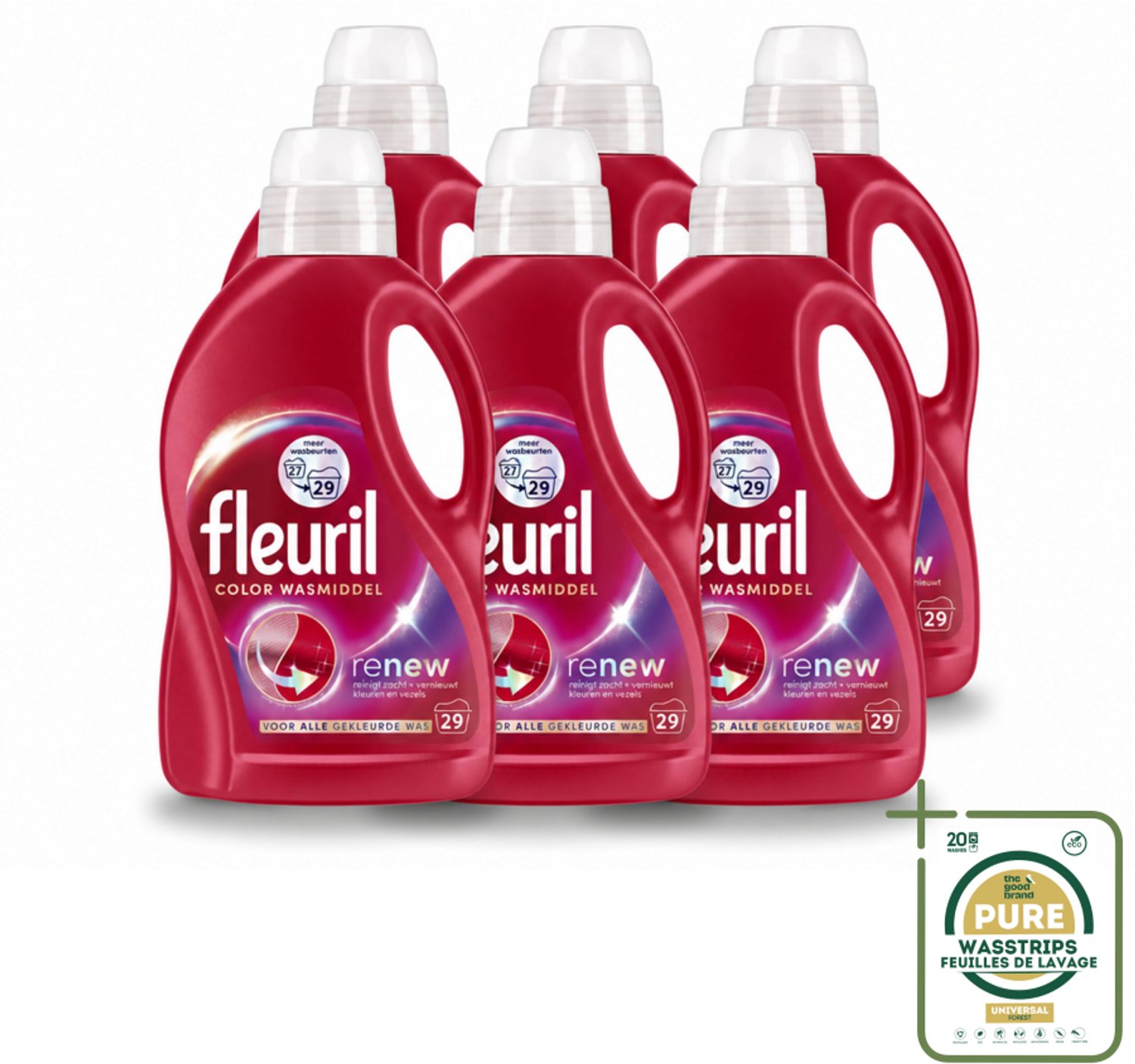 6 x Fleuril – Wasmiddel - Color – 29 wasbeurten – 1,305 L - Wasstrips - Kleurbehoud - Wasmiddel Voor Gekleurde Kleding - Kleurprotektie - Vlekverwijdering - Wasmiddel Voor Textiel