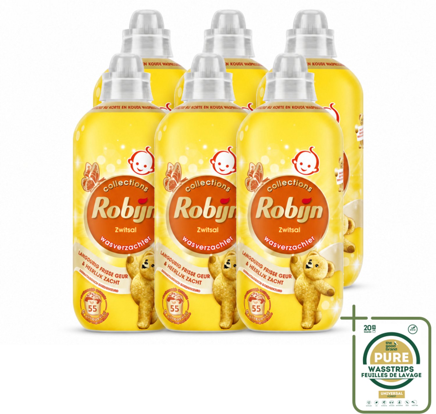 6 x Robijn – Wasverzachter – Zwitsal – 1,1 L - Wasstrips - Wasverzachter Zwitsal - Wasverzachter - Wasverzachter Zwitsal 55 Wasbeurten - Wasverzachter Zwitsal 1.1 L - Wasverzachter Zwitsal 1100 Ml