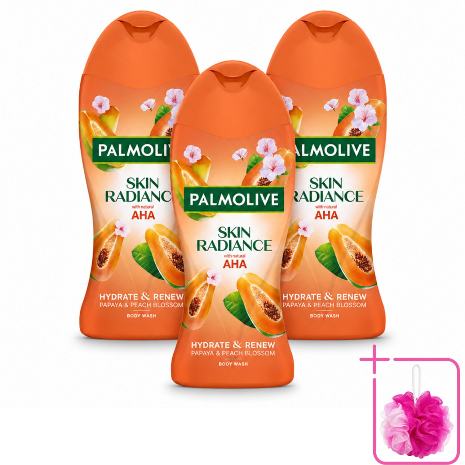 3 x Palmolive – Douchegel – Skin Radiance Papaya Peach – 250 ml - Bulkverpakking - Douchegel - Douchemop - Exfoliatie