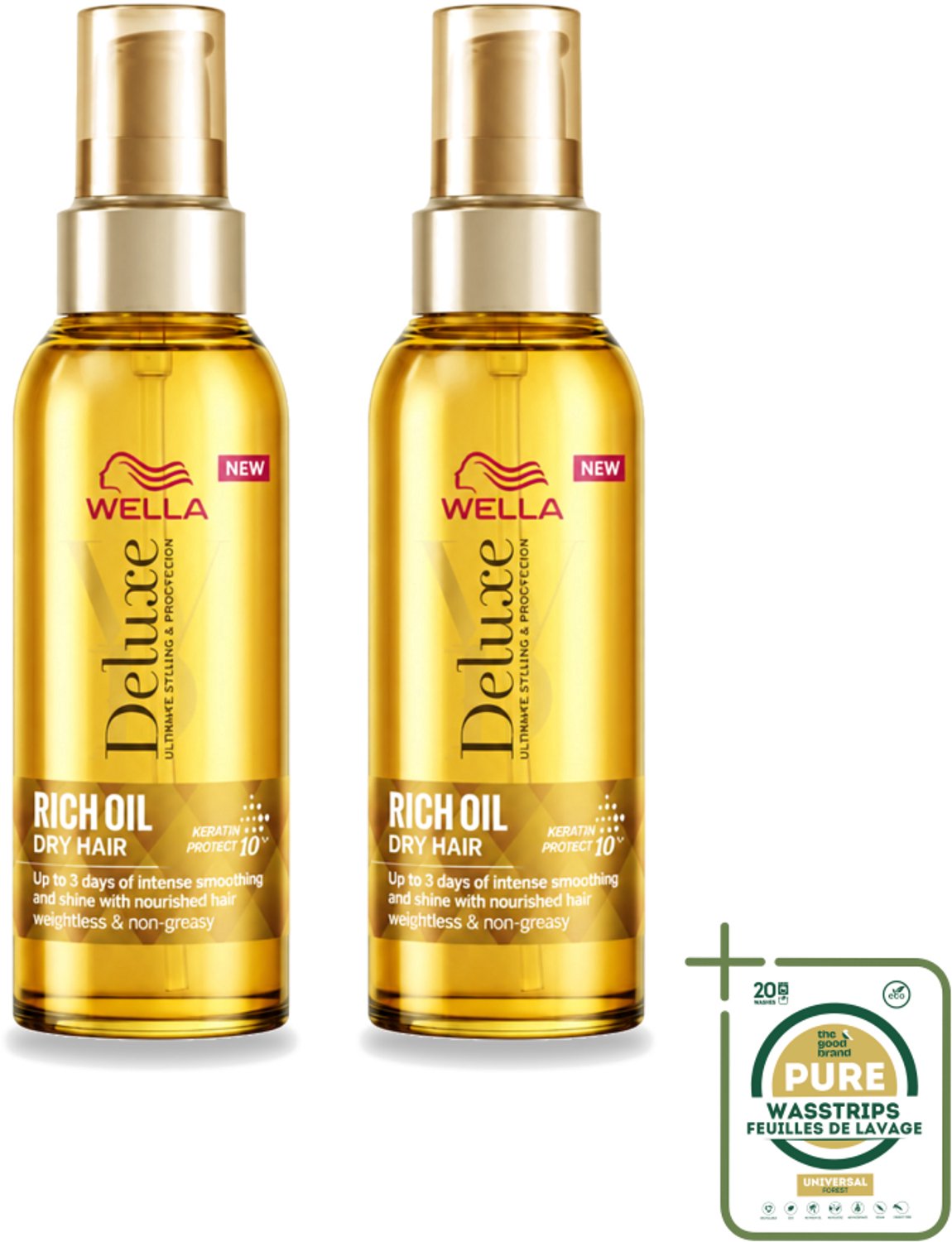 2 x Wella – Deluxe Oil Rich – Haarolie – 100 ml - Wasstrips - Haarolie - Glans - Voeding - Bescherming - Droog Haar