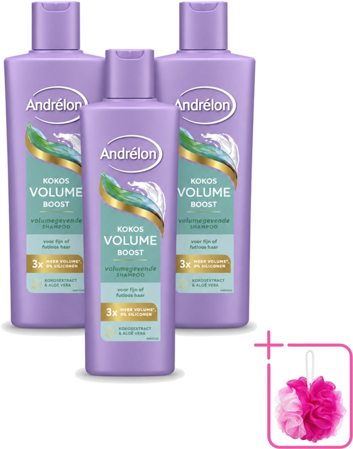 3 x Andrélon – Shampoo – Volume Boost – 250 ml - Bulkverpakking - Haar volume - Douchemop - Kokos shampoo