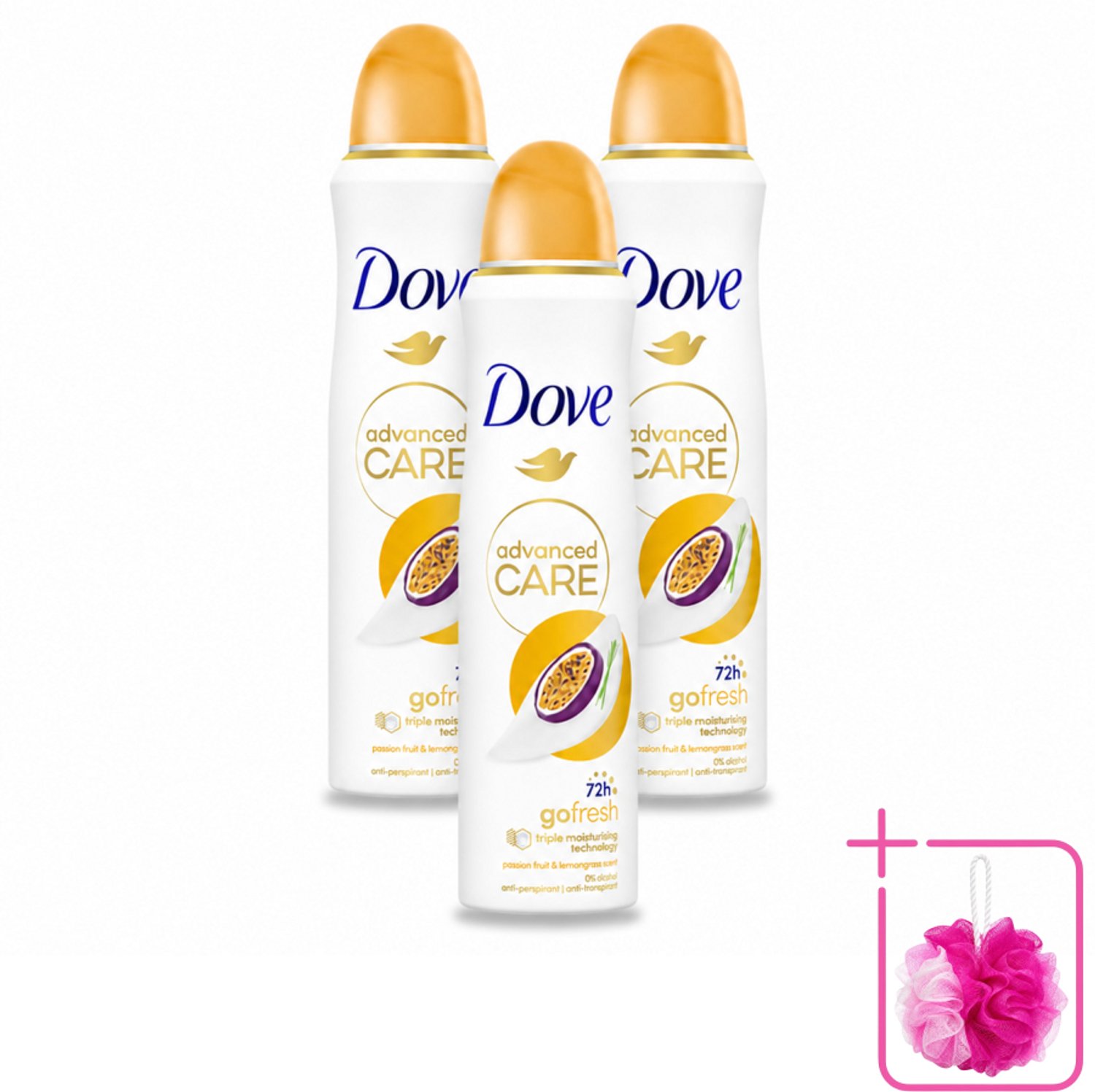 3 x Dove – Deodorant Spray – Passievrucht & Citroengras – 150 ml - Bulkverpakking - Anti-transpirant - Deodorant spray