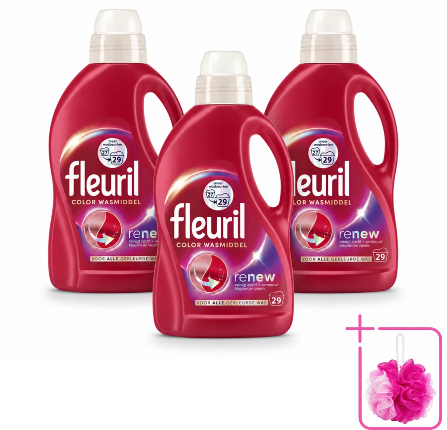 3 x Fleuril – Wasmiddel - Color – 29 wasbeurten – 1,305 L - Bulkverpakking - Kleurbehoud - Douchemop - Wasmiddel voor gekleurde kleding