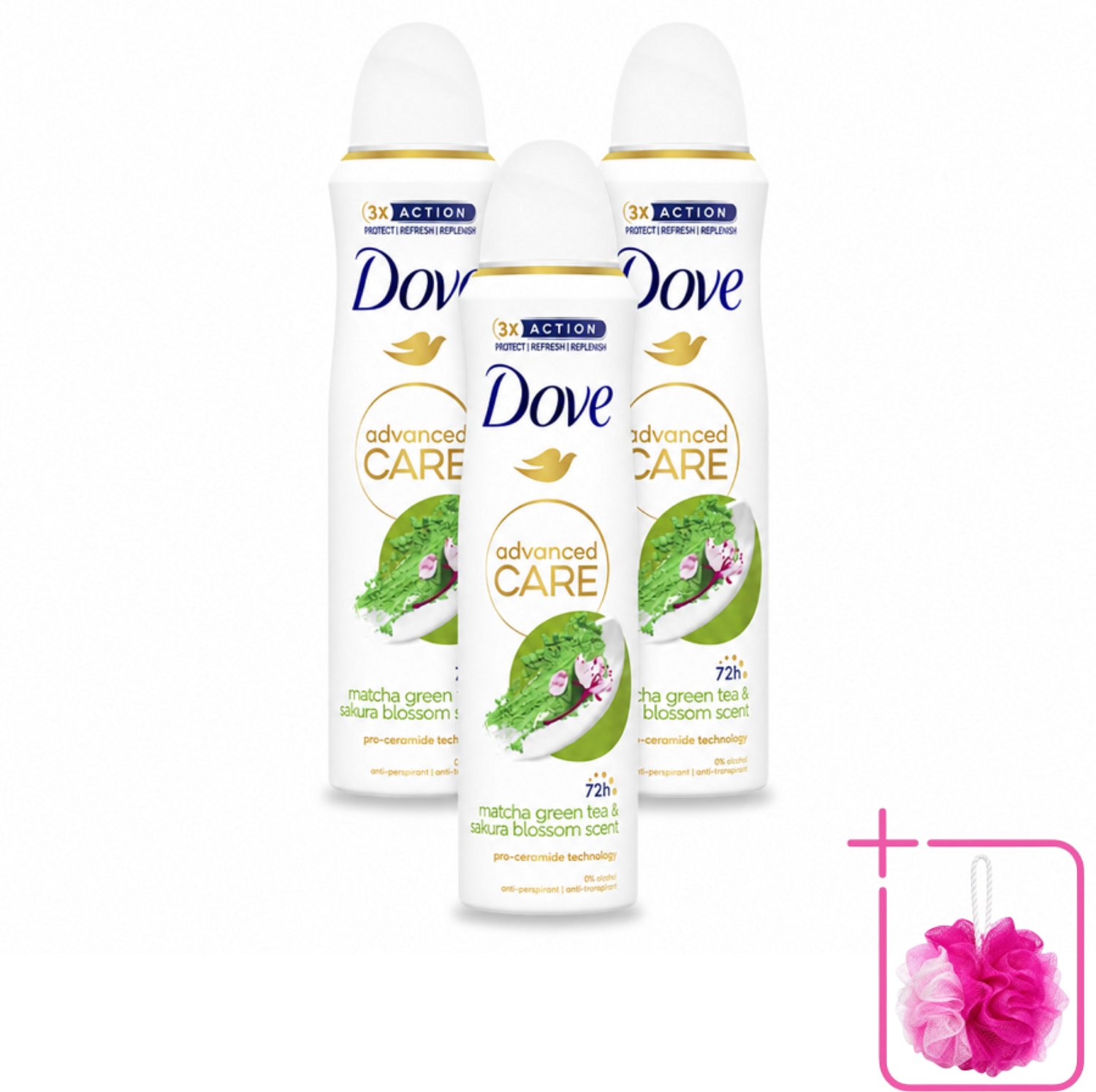 3 x Dove Deodorant Spray - Matcha & Sakura - 150 ml - Bulkverpakking - Deodorant spray - Matcha en sakura