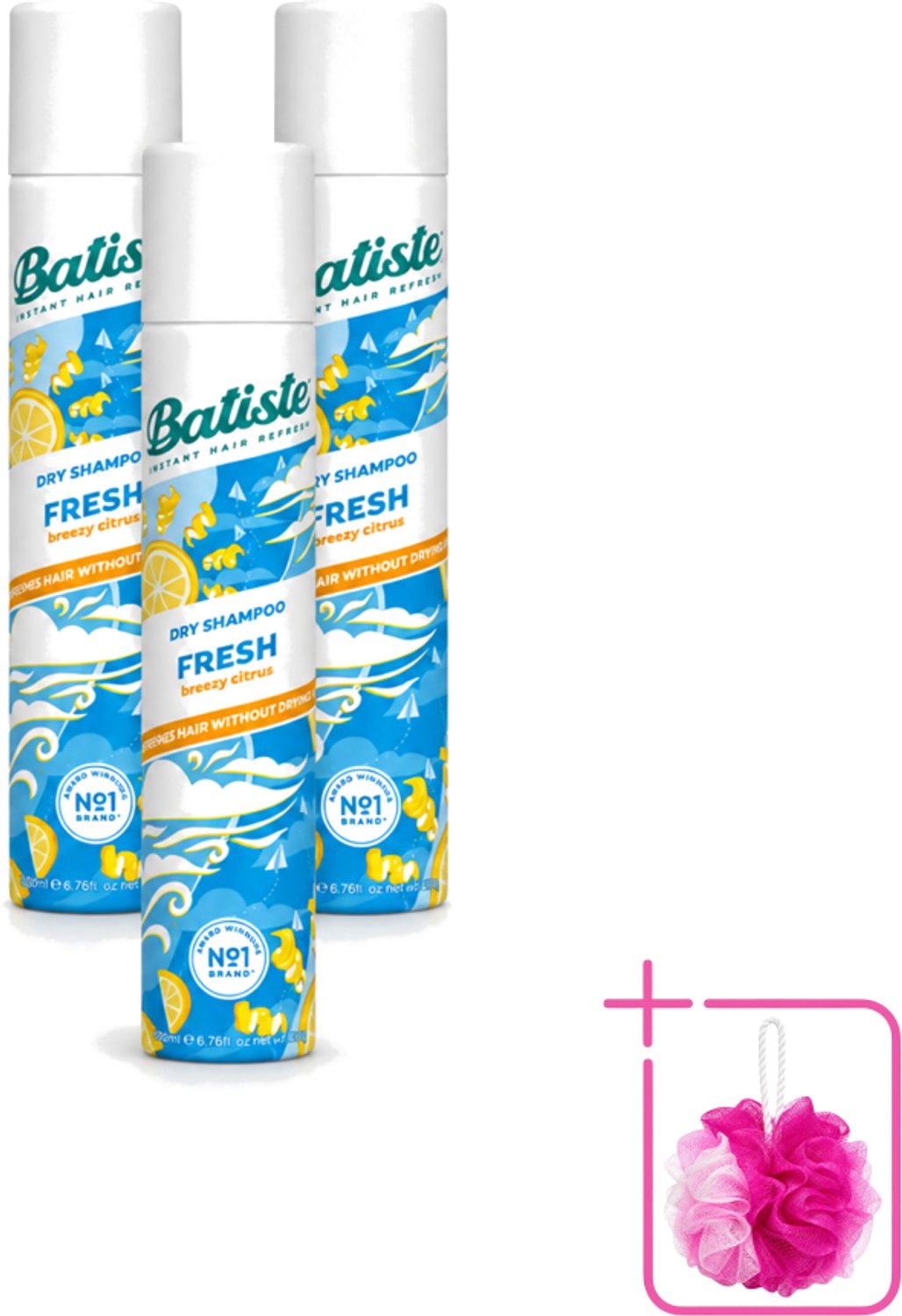 3 x Batiste - Fresh - Droogshampoo - Koele en Schone Geur - Verfrist en Geeft Grip - 200ml - Bulkverpakking - Droogshampoo - Douchemop - Fris haar