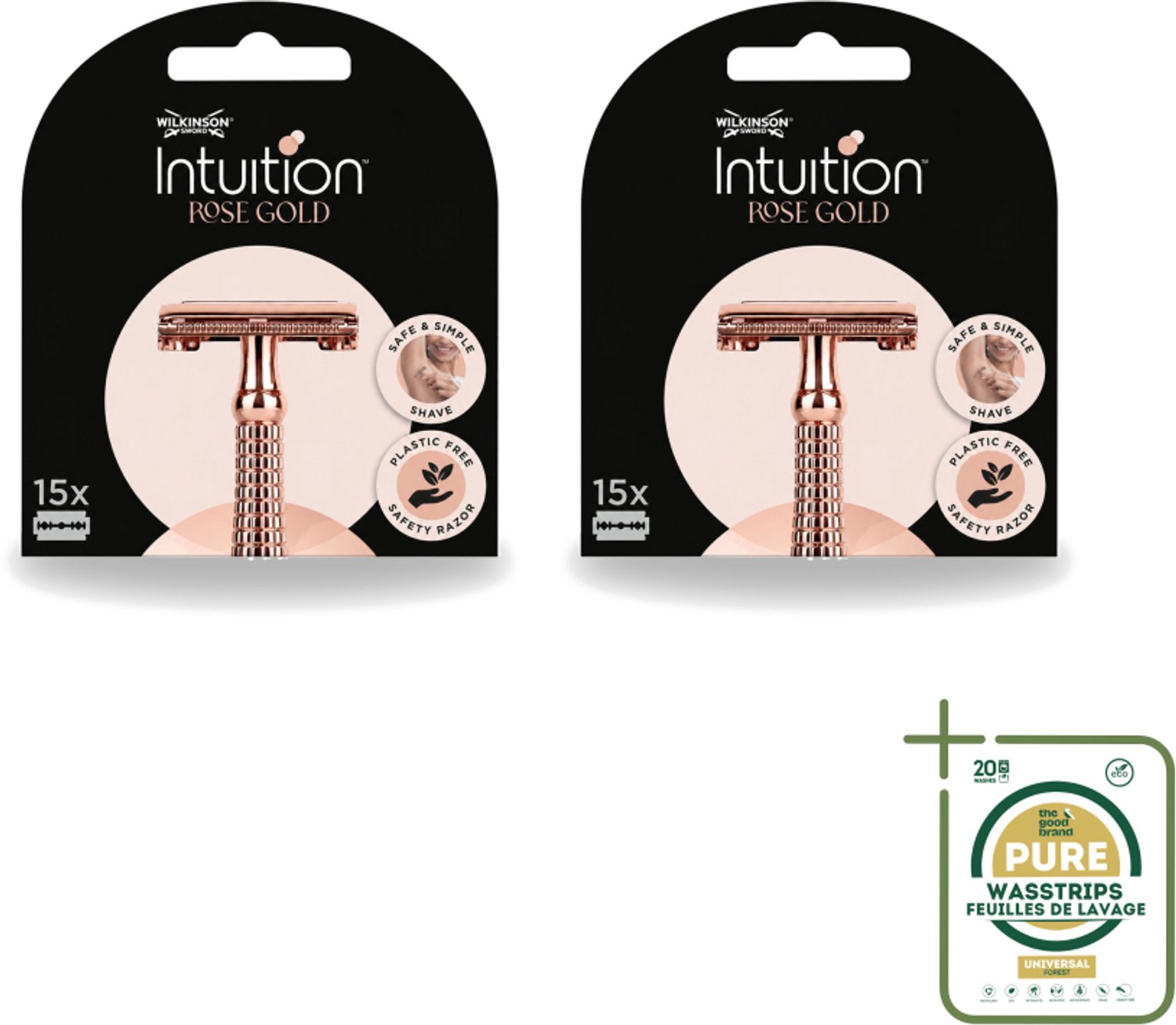 2 x Wilkinson Intuition - Navulmesjes - Rose Gold Safety Razor - Luxe - 15 mesjes - Scheermesjes - Navulmesjes - Veilig Scheeren - Luxe Scheermesjes - Roségouden Scheermesjes