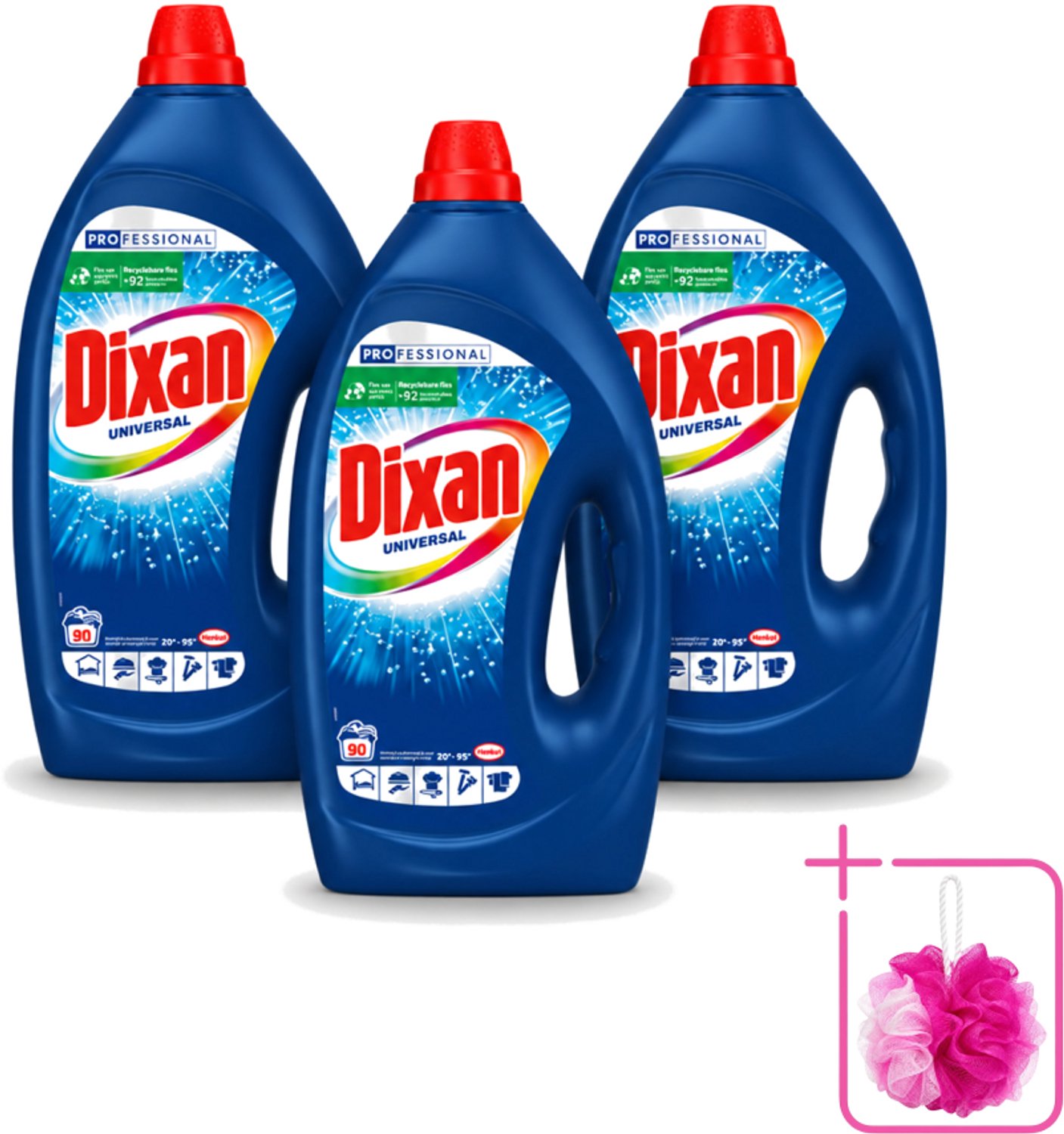 3 x Dixan - Vloeibaar wasmiddel - Alle Kleuren - 90 wasbeurten - Bulkverpakking - Wasmiddel - Douchemop - Wasgel