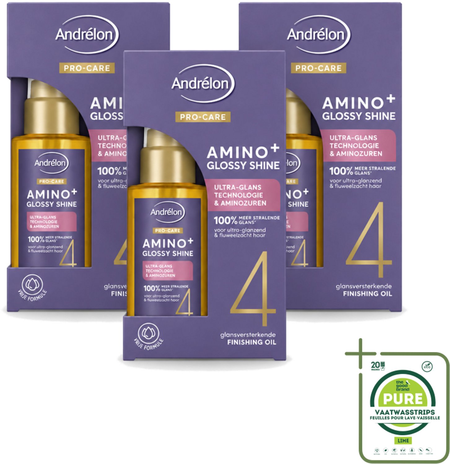3 x Andrélon – Finishing Oil – Pro Care Amino+ Glossy Shine – 50 ml - Grootverpakking - Vaatwasstrips - Glans Haar - Pluisvrij Haar - Aminozuren Haar - Stralend Haar - Haarpunt Verzorging