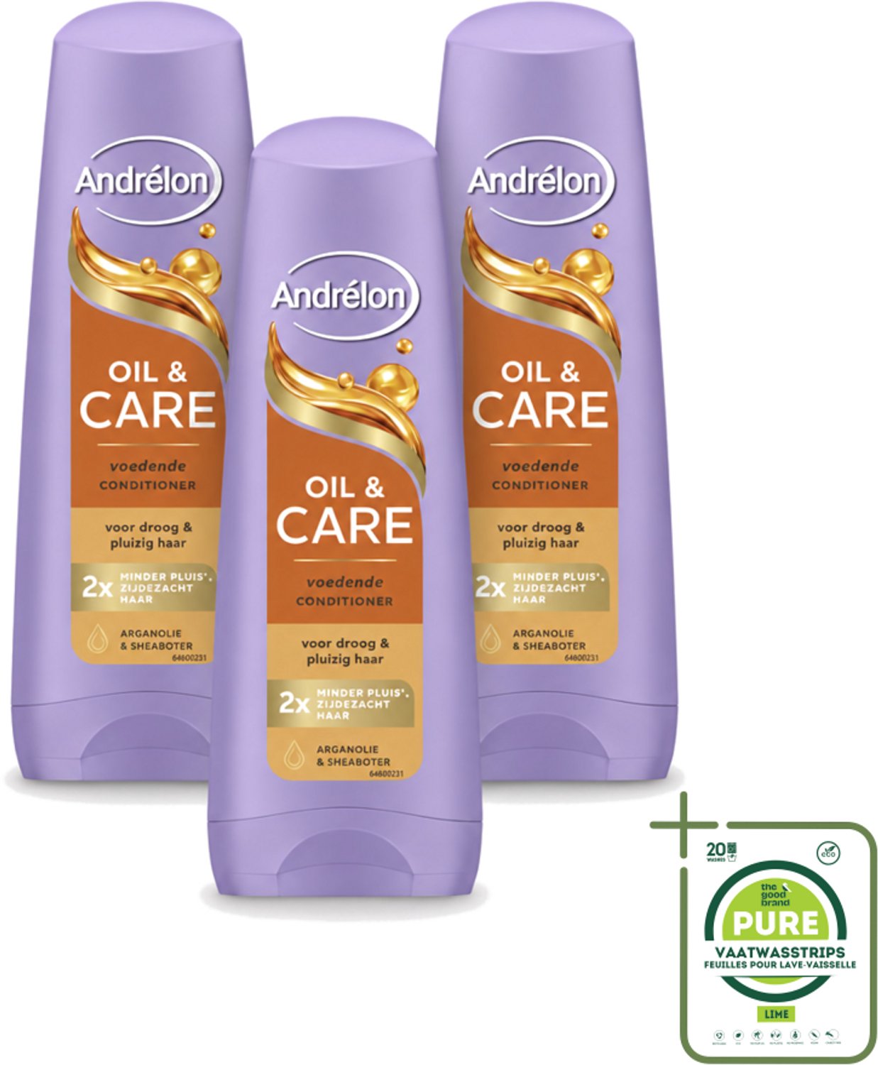 3 x Andrélon – Conditioner – Oil & Care – 200 ml - Grootverpakking - Vaatwasstrips - Droog Haar - Pluis Haar - Haarvoeding - Haarverzorging - Arganolie