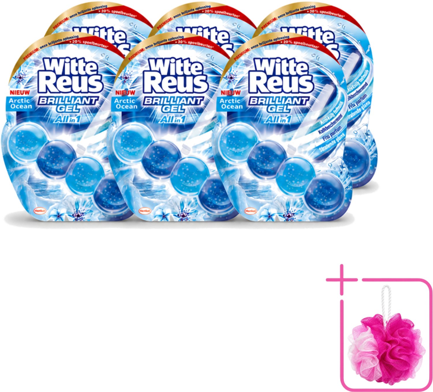 6 x Witte Reus - Brilliant Gel Toiletblok - Arctic Ocean - 1 Toiletblok - Bulkverpakking - Toilet reinigen - Douchemop - Reinigingsgel