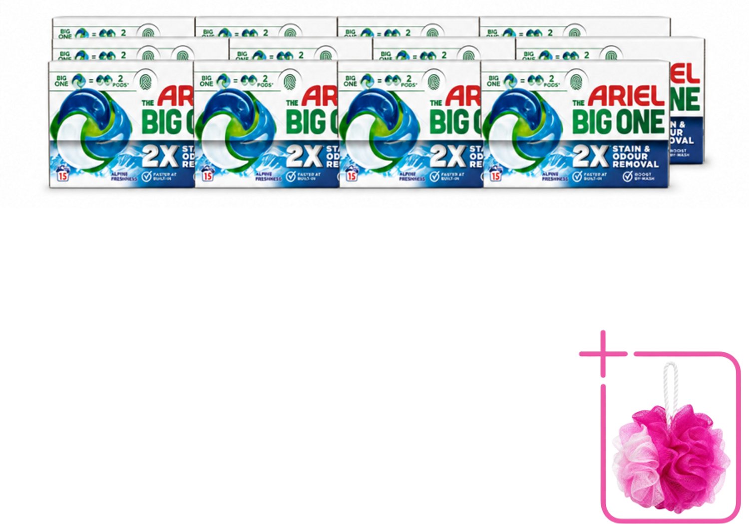 12 x Ariel - 3in1 Wasmiddel Pods - The Big One - Alpine - 15 Pods - Bulkverpakking - Wasmiddel - Douchemop - Wasmiddelpod