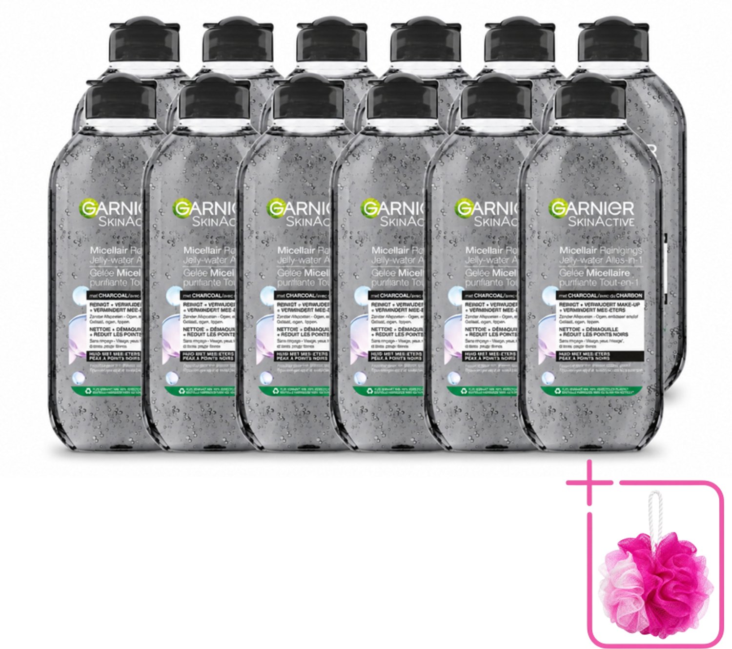 12 x Garnier - SkinActive - Micellair Jelly-water - Alles-in-1 - Charcoal - 400 ml - Bulkverpakking - Huid reinigen - Douchemop - Make-up verwijderen