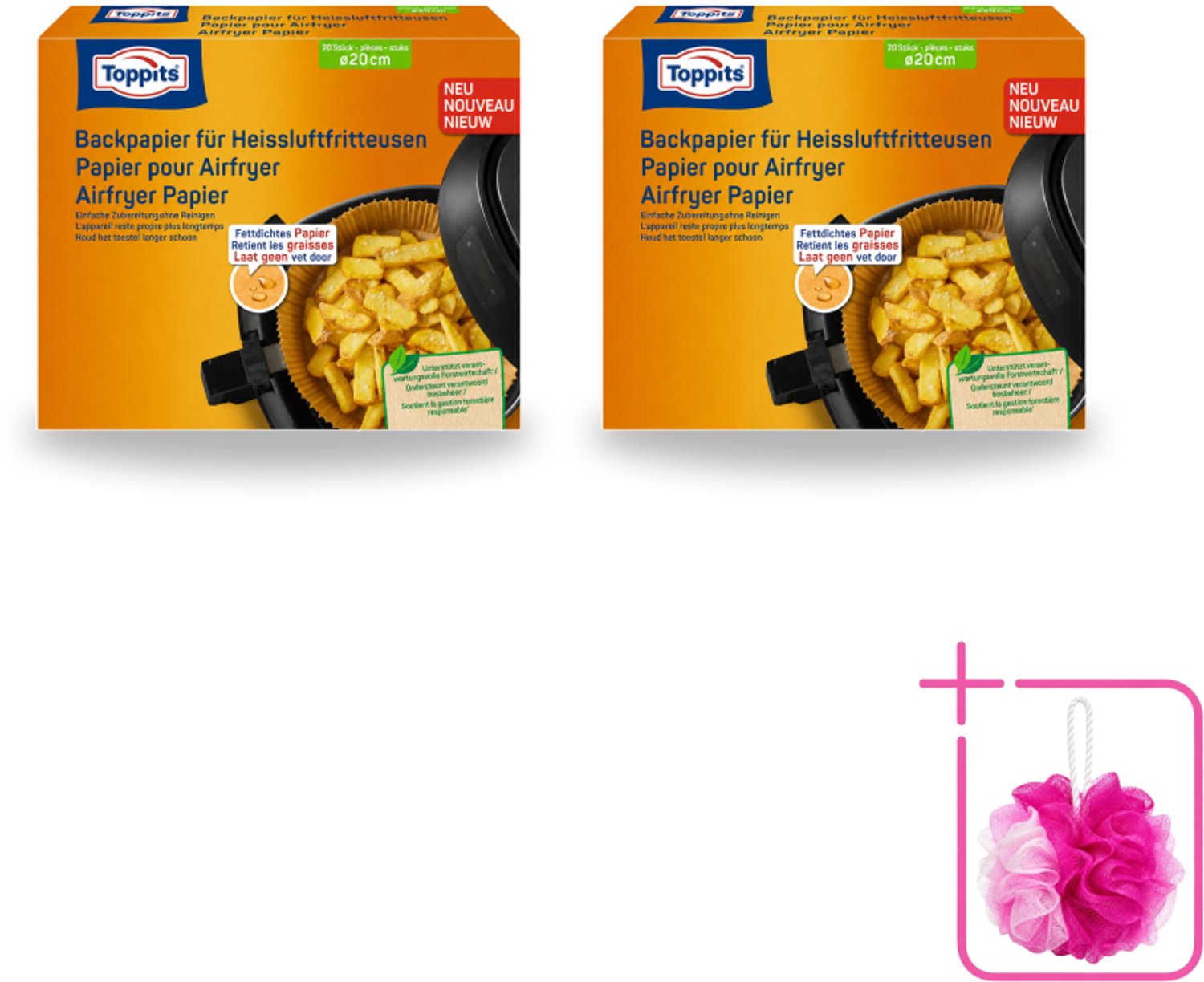 2 x Toppits – Airfryer Papier – 20 cm – 20 Zakjes - Bulkverpakking - Airfryer bakpapier - Douchemop - Bakpapier airfryer