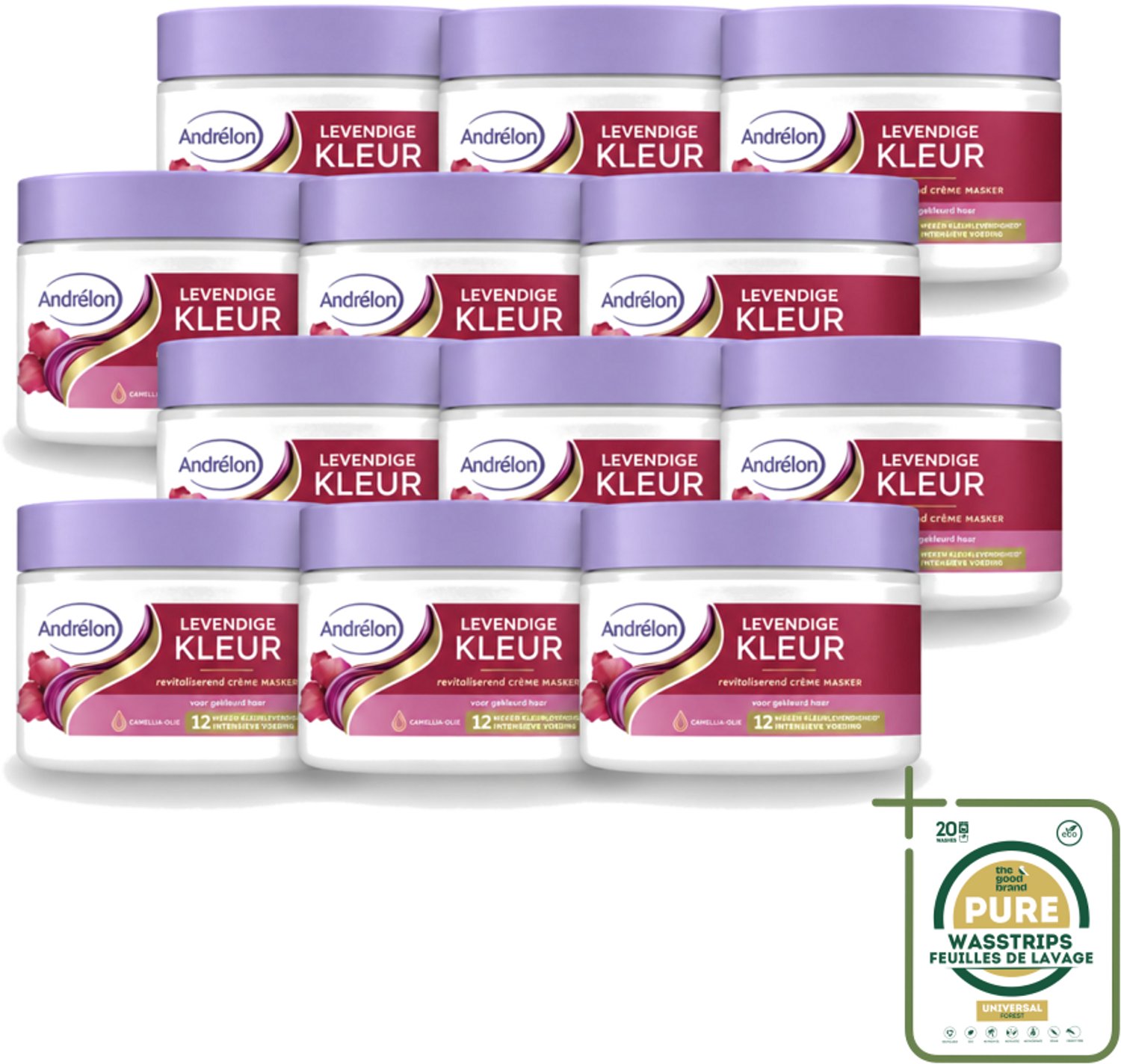 12 x Andrélon – Crème Haarmasker – Levendige Kleur – 300 ml - Wasstrips - Gekleurd Haar Verzorgen - Kleur Behouden - Haar Glans - Haar Voeden - Haar Herstellen