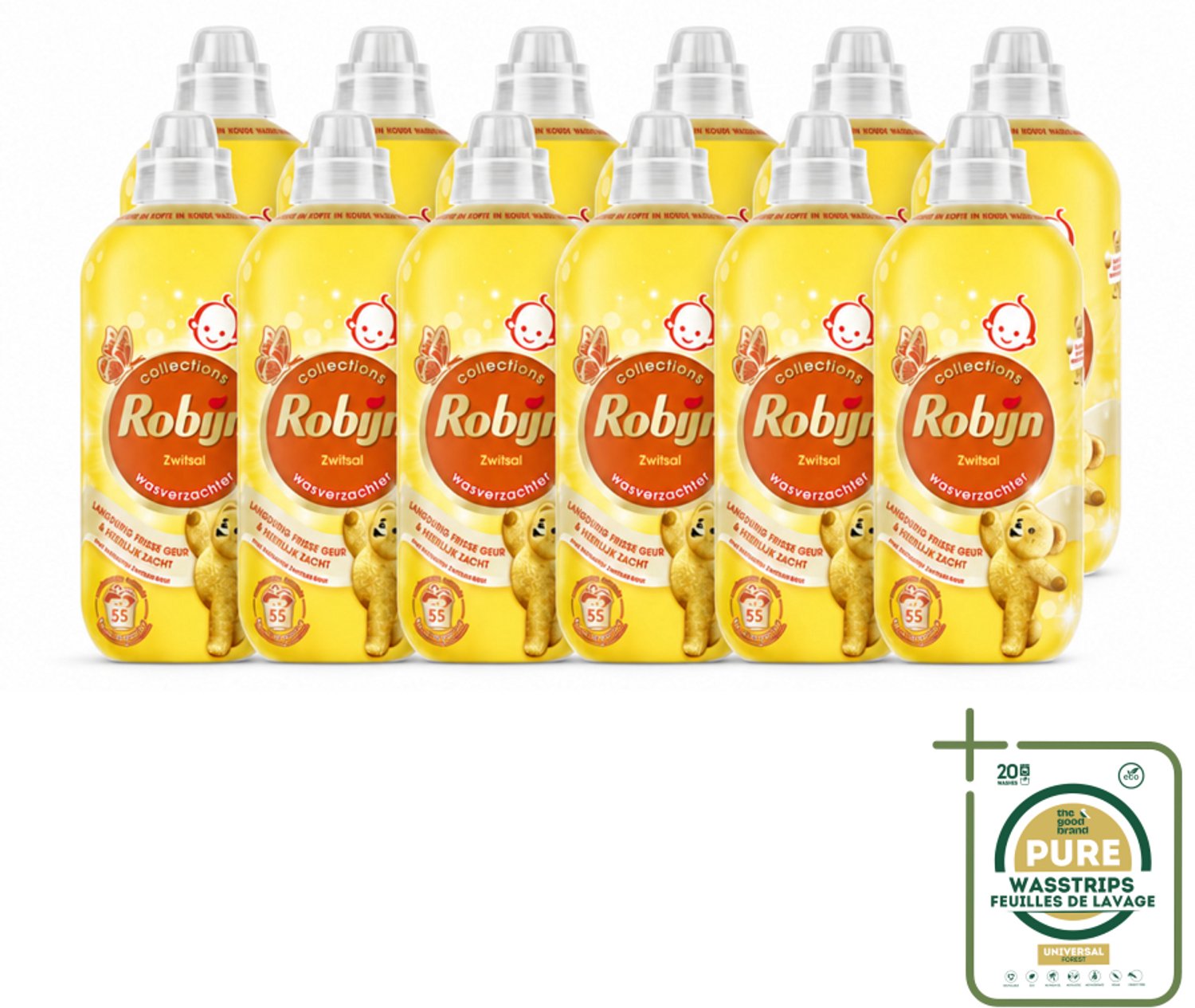 12 x Robijn – Wasverzachter – Zwitsal – 1,1 L - Wasstrips - Wasverzachter Zwitsal - Wasverzachter - Wasverzachter Zwitsal 55 Wasbeurten - Wasverzachter Zwitsal 1.1 L - Wasverzachter Zwitsal 1100 Ml
