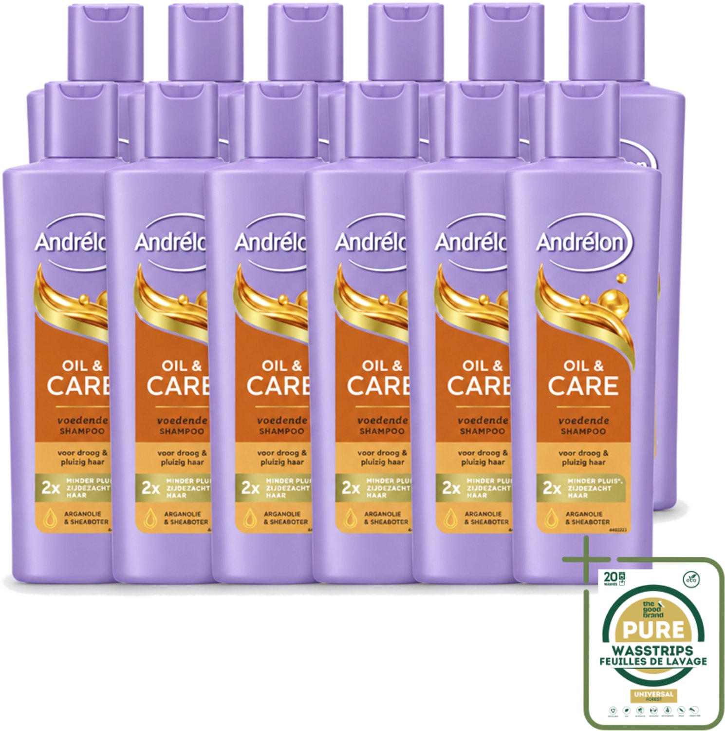 12 x Andrélon – Shampoo – Oil & Care – 250 ml - Wasstrips - Droog Haar - Pluis - Haar Verzorging - Haar Voeding - Arganolie