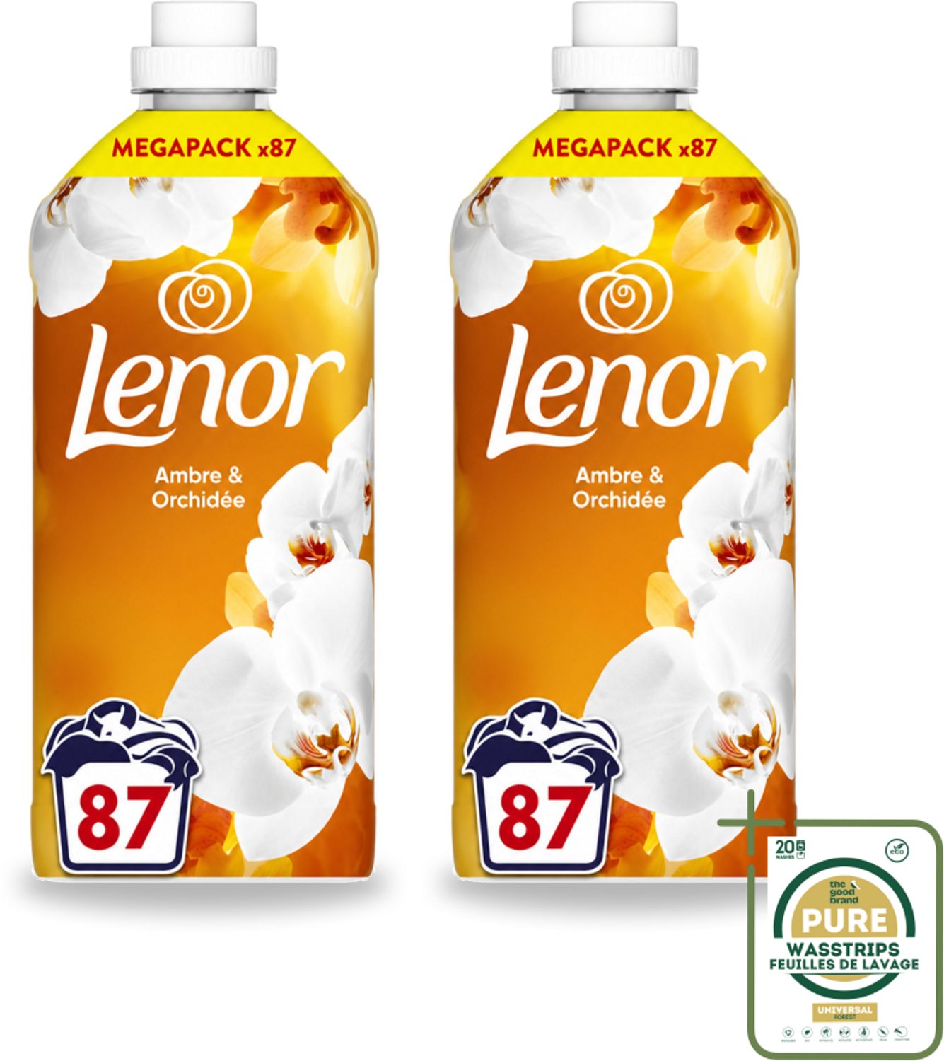 2 x Lenor - Wasverzachter - Amber & Orchidee - Fris & Zacht - 87 Wasbeurten - Wasstrips - Wasverzachter - Fris - Ontspannen - Geur - Wasgeur