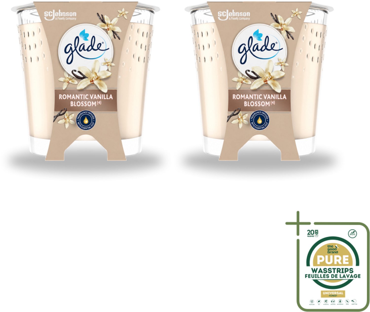 Glade 2 x Glade - Geurkaars Romantic Vanillebloesem - 100% Raapzaadwas & Vegan - 112 g - Wasstrips - Geurkaars - Geur - Kaars - Vegan - Duurzaam crème