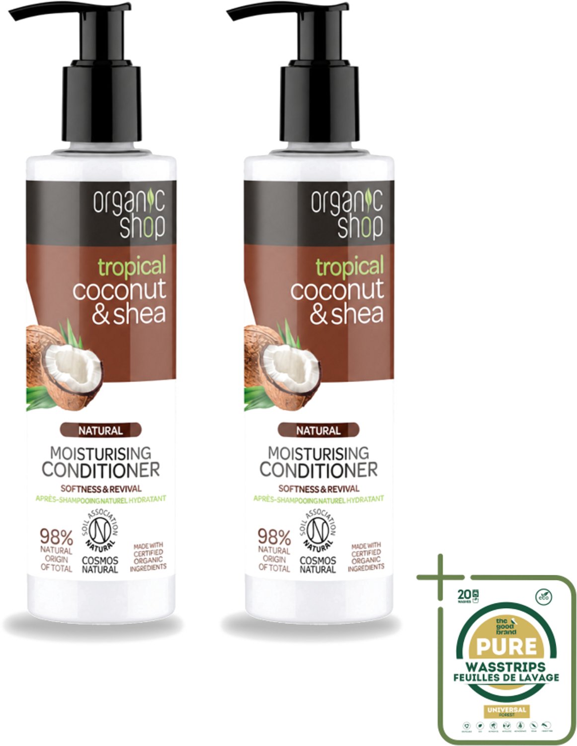 2 x Organic Shop - Coconut & Shea Conditioner - Verzorgend en Voedend - 280 ml - Wasstrips - Haarverzorging - Droog Haar - Haarherstel - Natuurlijke Ingrediënten - Kokosolie