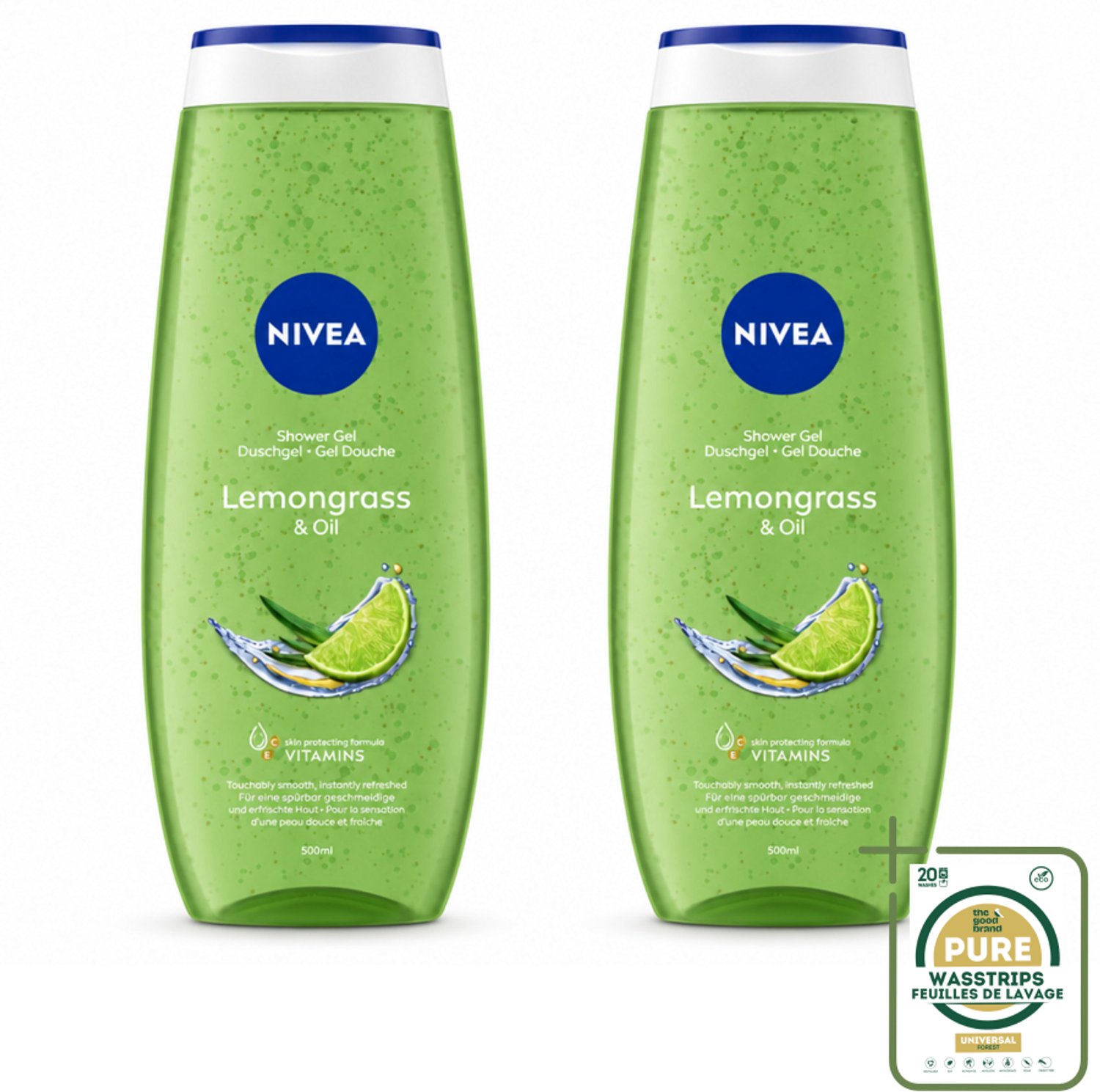 2 x NIVEA - Douchegel - Citroengras & Olieverzorging - Glad & Verfrissend Huidgevoel - 500 ml - Wasstrips - Douchegel Citroengras - Verzorging Huid - Frisse Geur - Natuurlijke Oliën - Zachte Reiniging