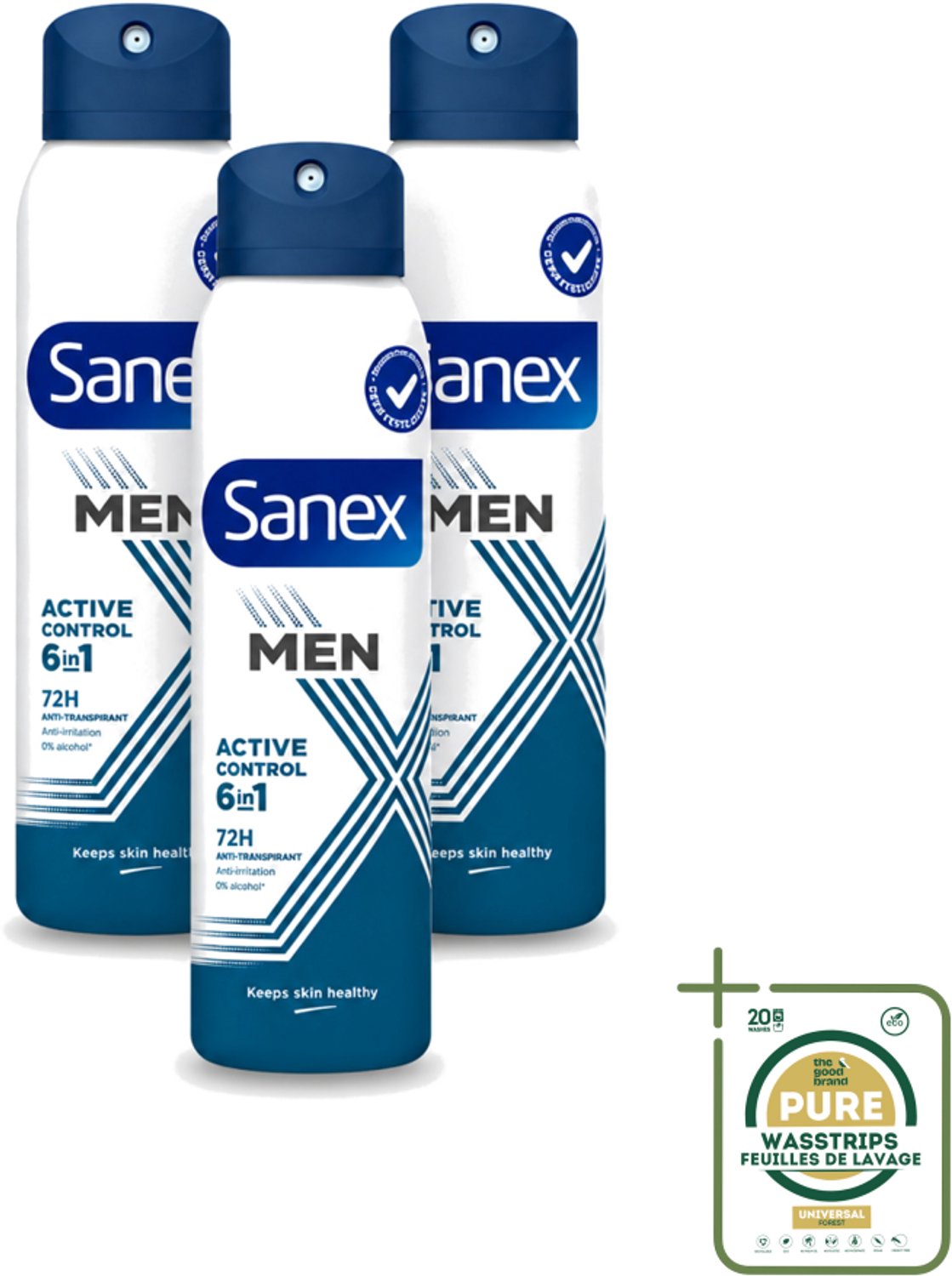 3 x Sanex – Deodorant Spray – Men 72H Active Control – 200 ml - Deodorant Spray - Mannelijke Geur - Huidbescherming - Zweetbehandeling - Anti-irritatie