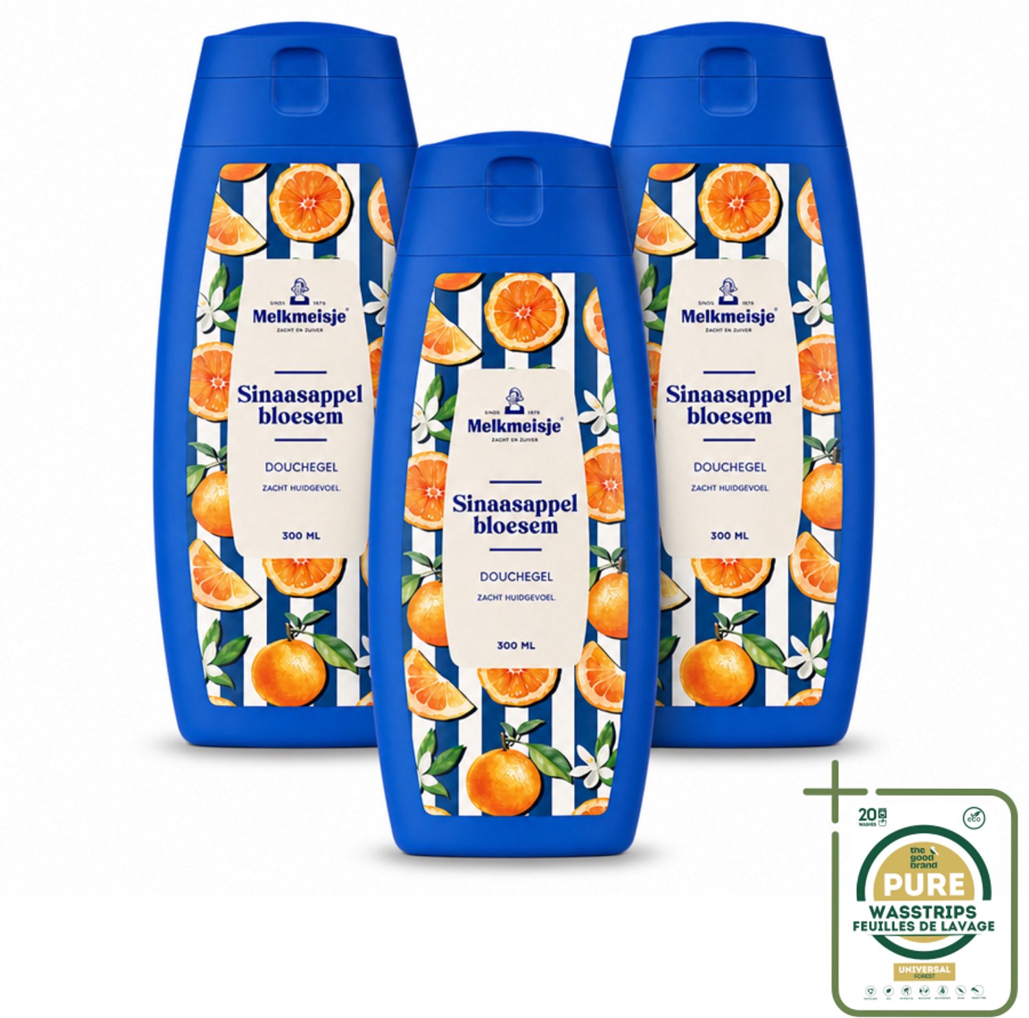 3 x Melkmeisje – Douchegel – Sinaasappelbloesem – 300 ml - Wasstrips - Douchegel Sinaasappel - Douchegel Sinaasappelbloesem - Fris Huidgevoel - Zachte Douchegel - PH-huidneutraal