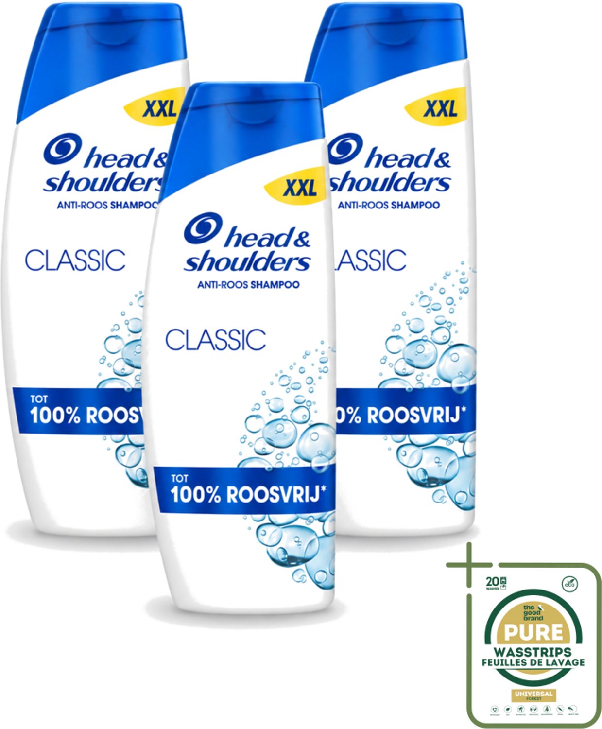 3 x Head & Shoulders – Shampoo – Classic – 625 ml - Wasstrips - Anti-roos Shampoo - Roosvrij Shampoo - Hoofdhuid Verzorging - Schone Hoofdhuid - Fris Haar