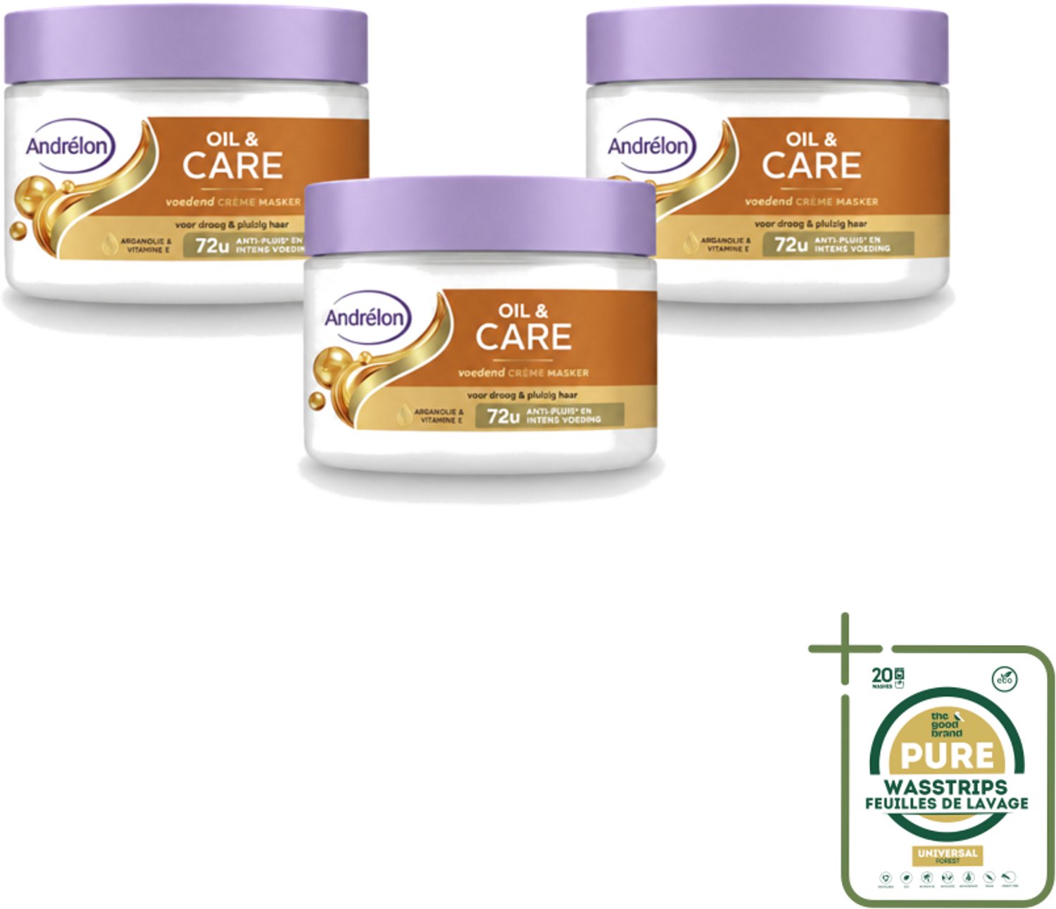 3 x Andrélon – Crème Haarmasker – Oil & Care – 300 ml - Wasstrips - Haarmasker - Droog Haar - Pluisvrij Haar - Arganolie - Amandelolie