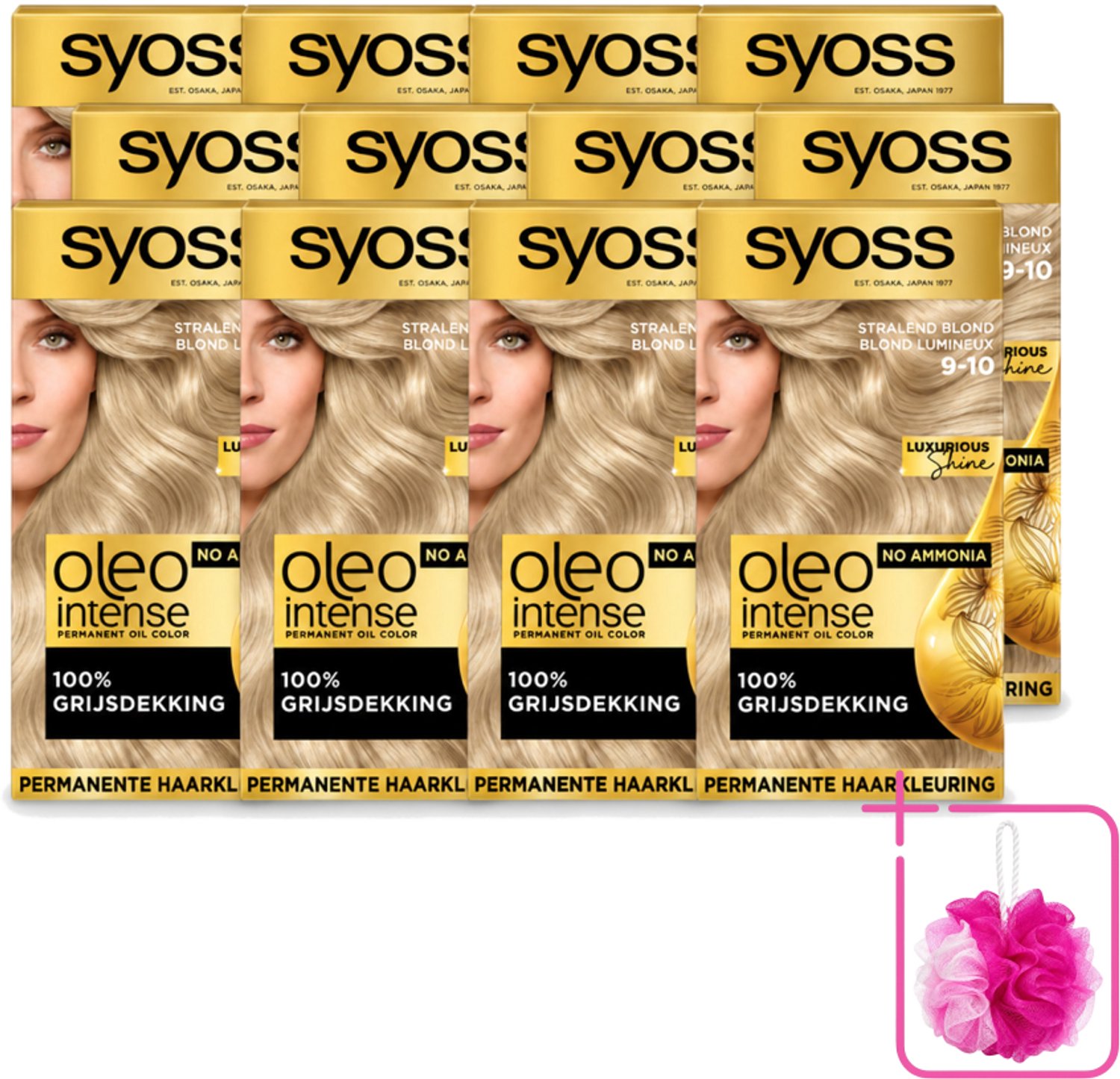 12 x SYOSS - Oleo Intense 9-10 Stralend Blond - Haarverf - Zonder Ammoniak - Grijsdekking - Langdurige Kleur - Bulkverpakking - Haarkleur - Douchemop - Haarverzorging