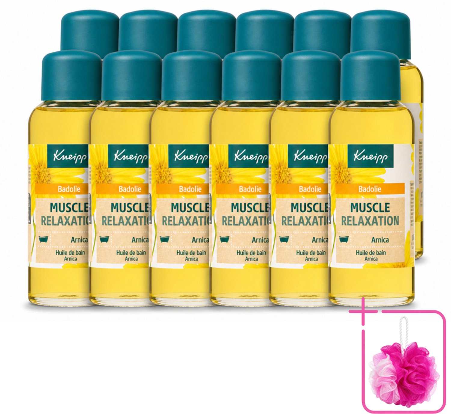 12 x Kneipp - Badolie - Arnica - Voor spieren en gewrichten - 100 ml - Bulkverpakking - Badolie voor spieren - Douchemop - Badolie voor gewrichten