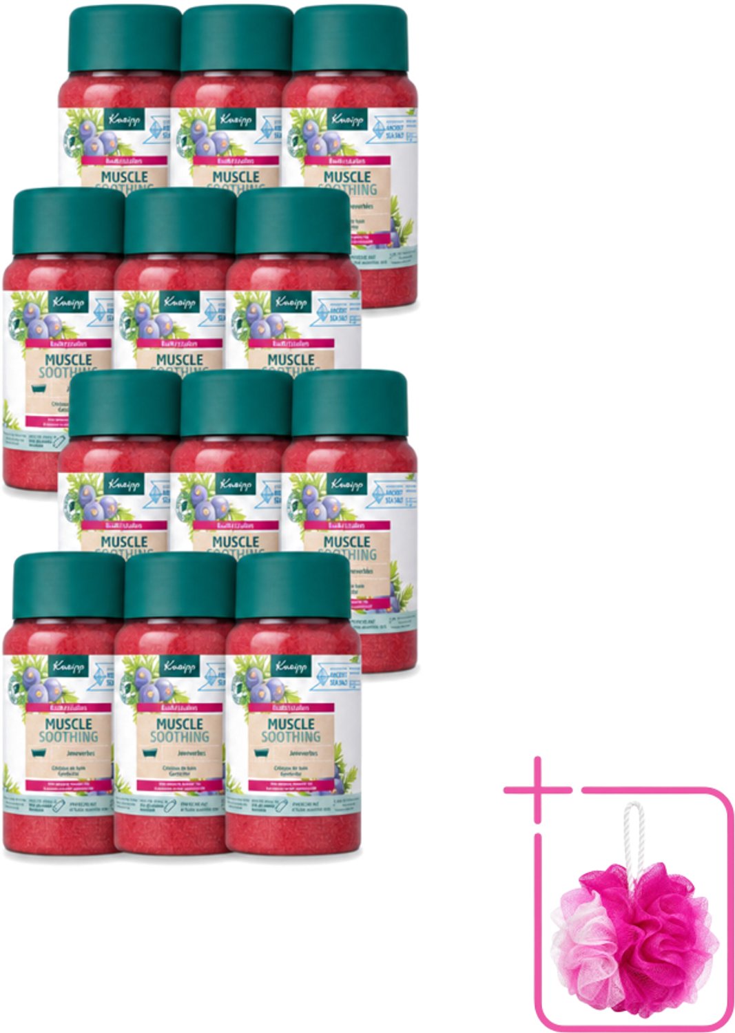 12 x Kneipp - Badzout - Muscle Soothing - Jeneverbes - Weldaad voor spieren - 600 g - Bulkverpakking - Badzout - Douchemop - Spierverzorging