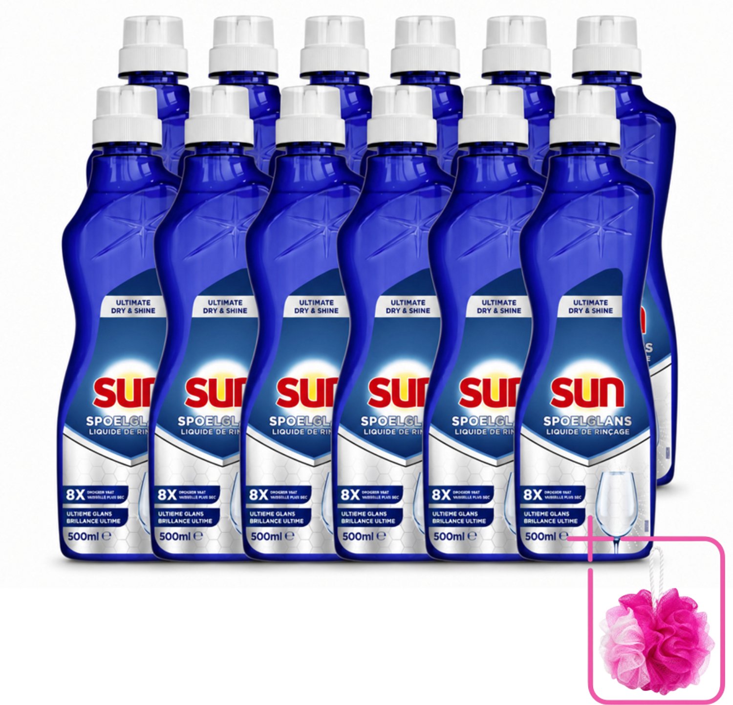 12 x Sun - Spoelglansmiddel - Dry & Shine - 500 ml - Bulkverpakking - Spoelglansmiddel - Douchemop - Vaatwasser