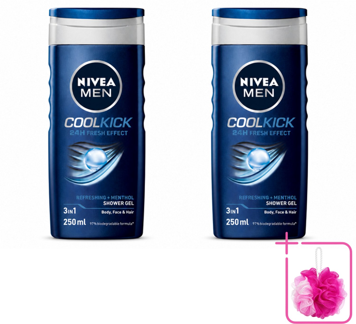 2 x NIVEA MEN - Douchegel - Cool Kick - 250 ml - Bulkverpakking - Douchegel - Douchemop - Shampoo