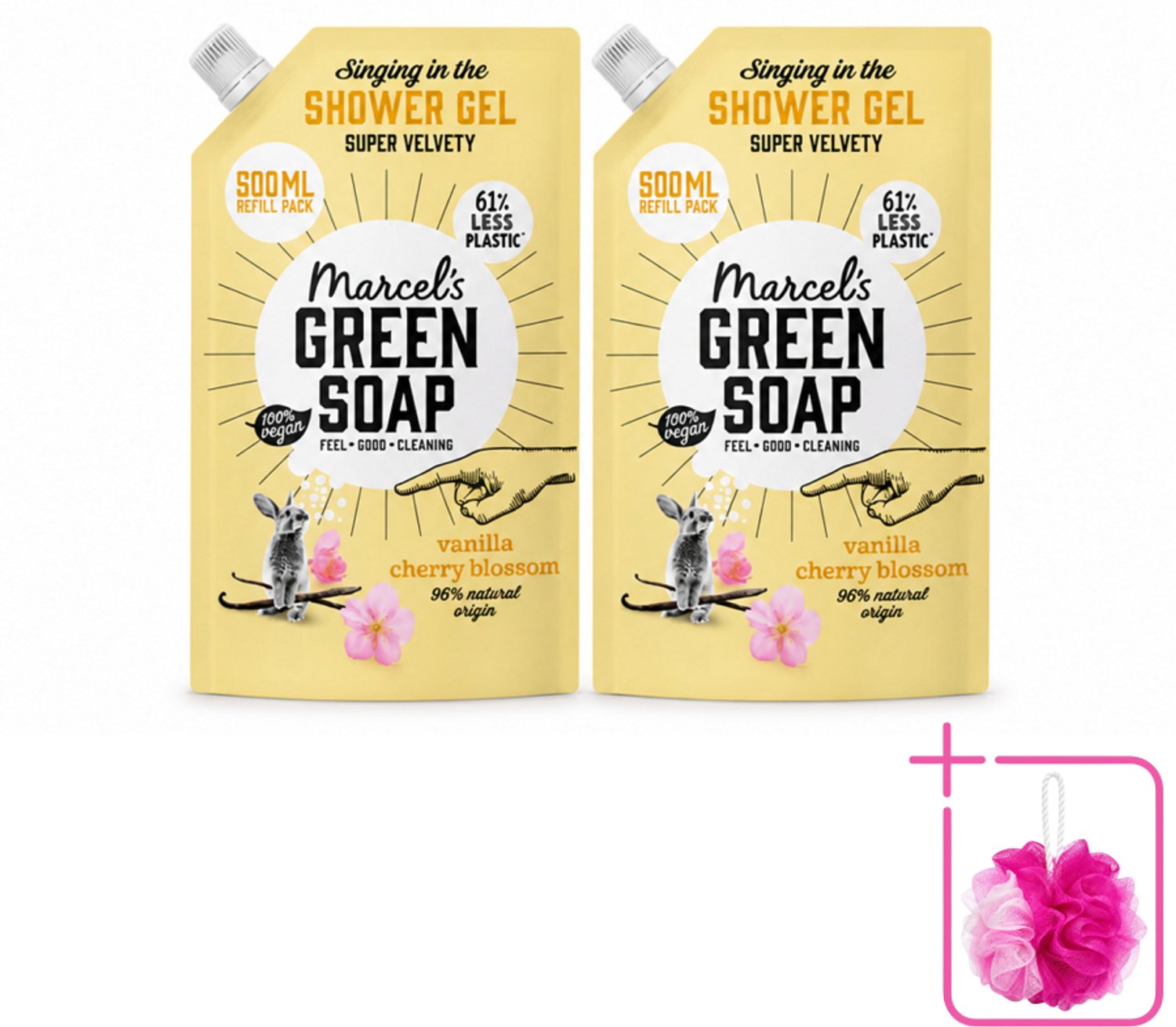 2 x Marcel's Green Soap - Shower Gel - Navulling - Vanille & Kersenbloesem - Krachtige werking - 500 ml - Bulkverpakking - Douchegel - Douchemop - Natuurlijke douchegel