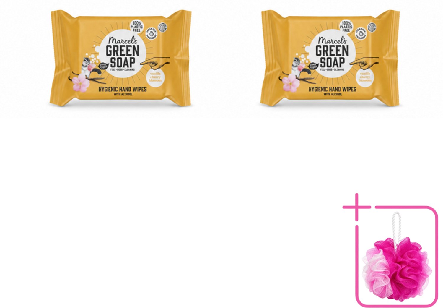 2 x Marcel's Green Soap - Hand doekjes - Vanille & Cherry Blossom - Mild & handig - 15 Doekjes - Bulkverpakking - Handdoekjes - Douchemop - Handdoek