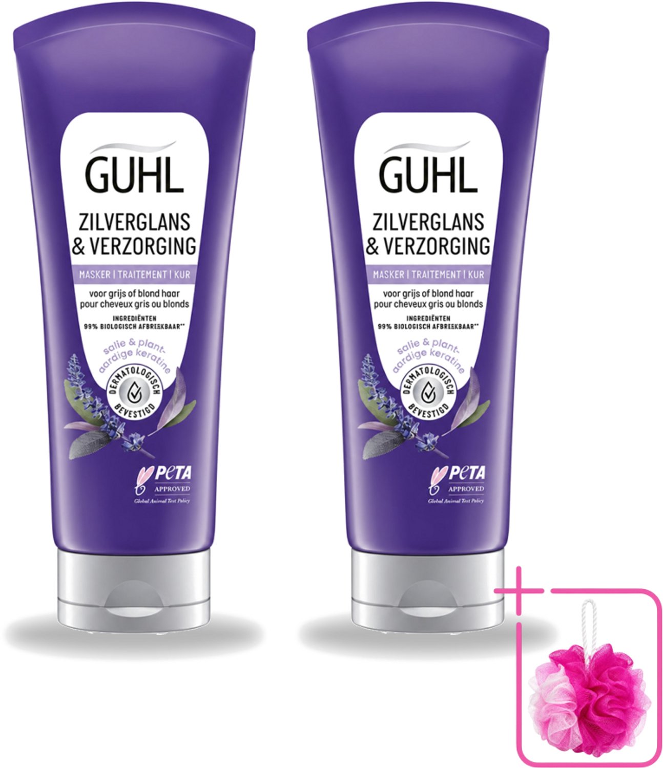 2 x Guhl - Haarmasker - Zilverglans & Verzorging Anti-Geel - 200 ml - Bulkverpakking - Anti-geel haarmasker - Douchemop - Geel gloed neutraliseren