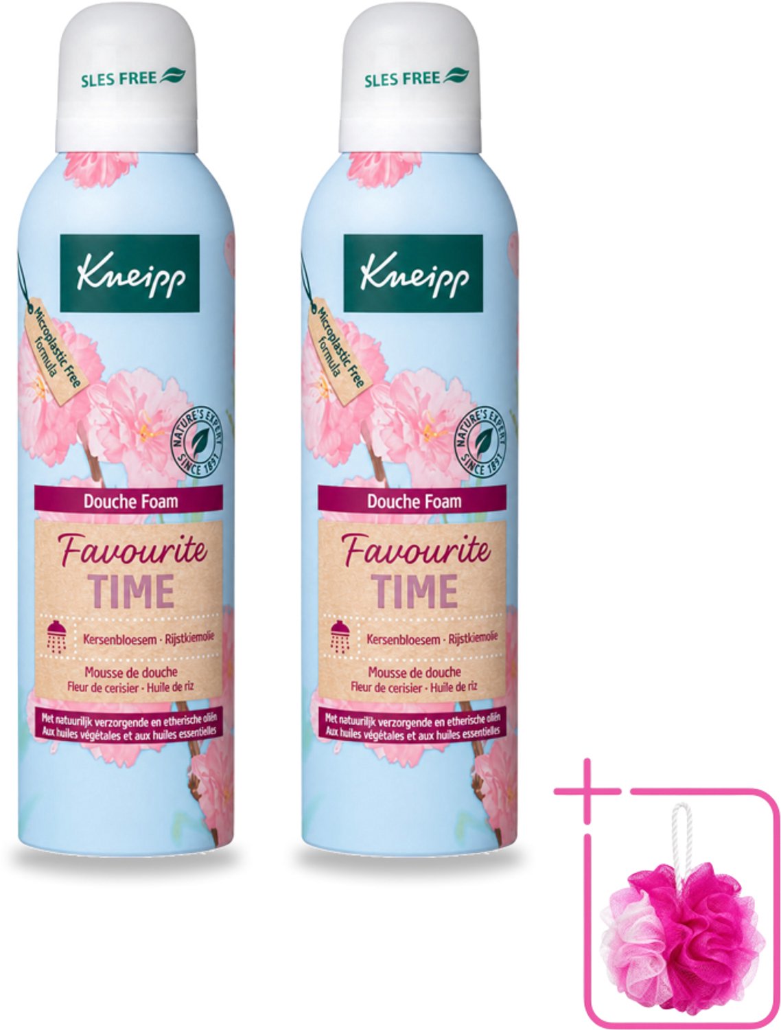 2 x Kneipp - Douche schuim - Favourite Time - Kersenbloesem - 200 ml - Bulkverpakking - Douche schuim - Douchemop - Kersenbloesem