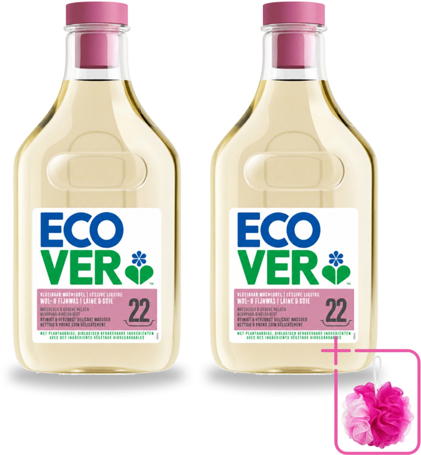 2 x Ecover - Vloeibaar wasmiddel - Wol & Fijnwas - 1 liter - 22 wasbeurten - Bulkverpakking - Zachte wasmiddelen - Douchemop - Wol wasmiddel